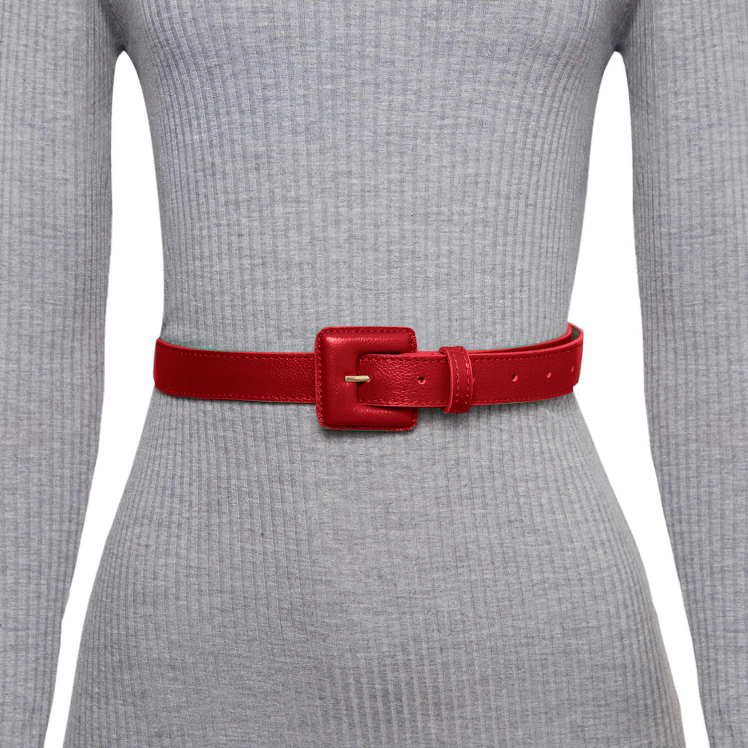 Mini Square Narrow Leather Belt - Red | BeltBe | Wolf & Badger display picture 1