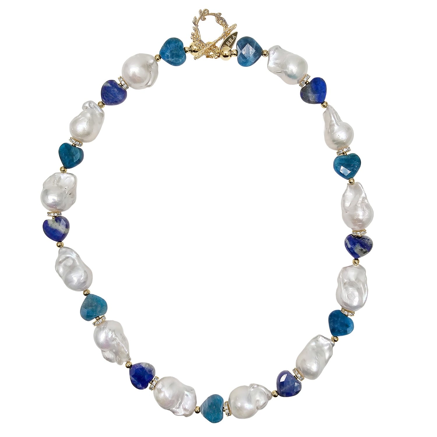 Farra Women's Blue Baroque Pearls With Heart Shaped Lapis And Apatite Gorgeous Necklace