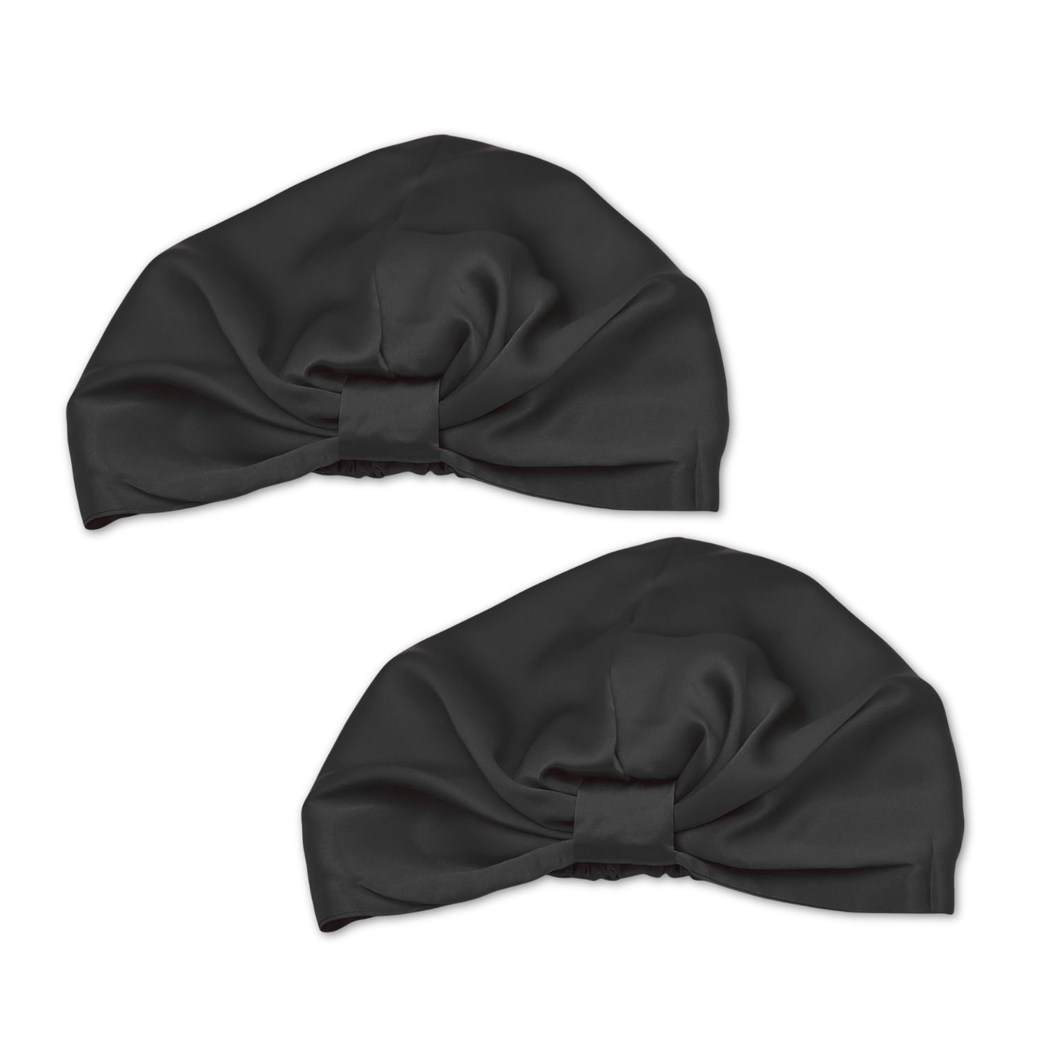 Hi Silk Women's Set Of Two Black Double-layer Silk Bonnets - Nineteen Momme Mulberry Silk Lined In Black
