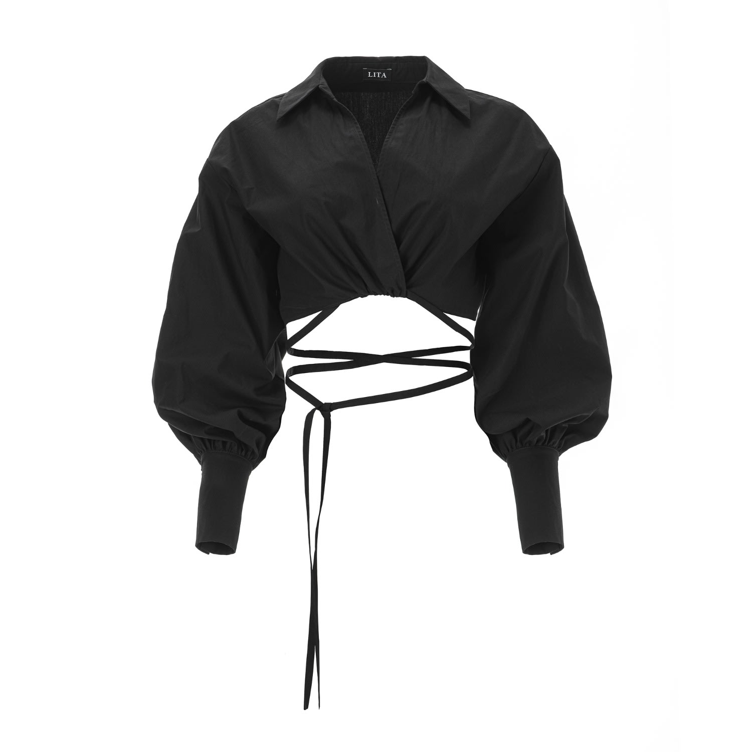 Lita Couture Cropped Poplin Shirt In Black In Black
