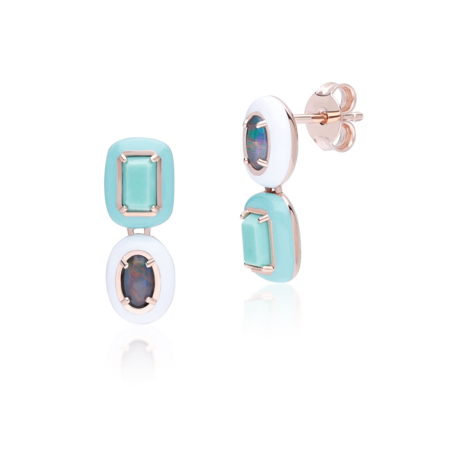 Women’s Blue Rose Gold Plated Siberian Waltz Triplet Opal & Turquoise Mismatched Drop Earrings Gemondo