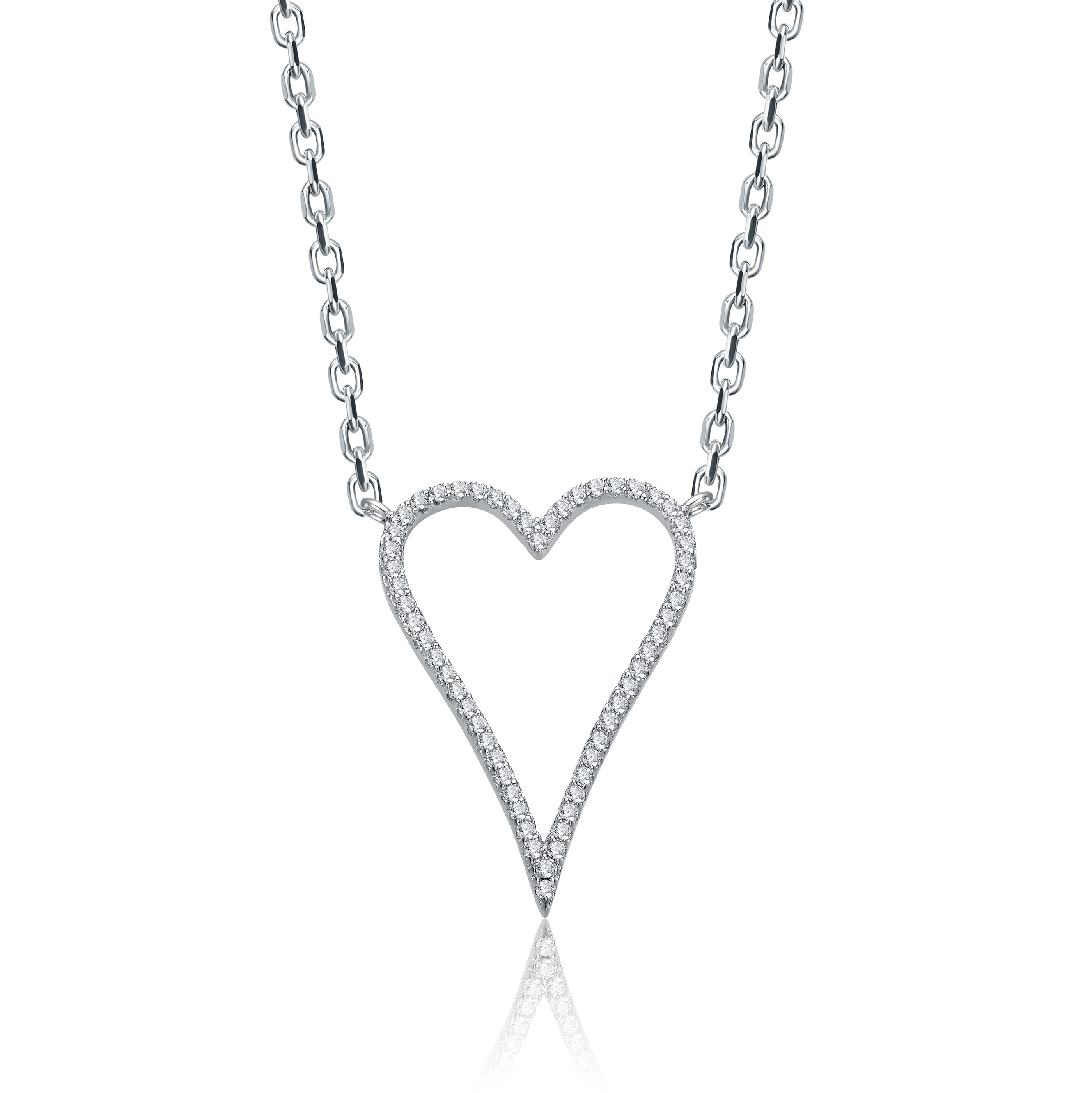 Women’s Rachel Glauber White Gold Plated With Cubic Zirconia Elongated Open Heart Halo Pendant Necklace Genevive Jewelry