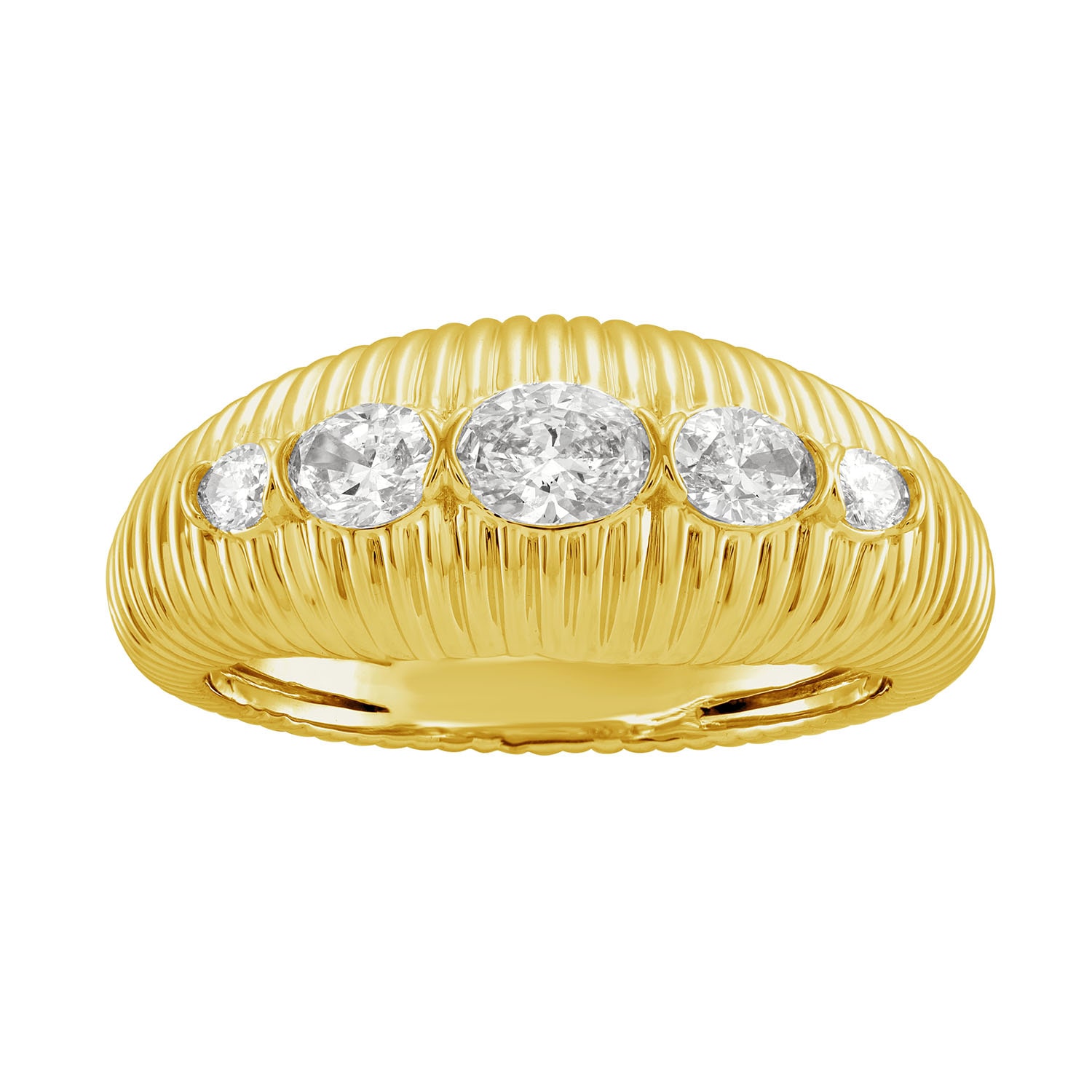 Artisan Women's Gold / White Five-stone Diamond Ribbed Gold Ring In 14k Yellow Gold