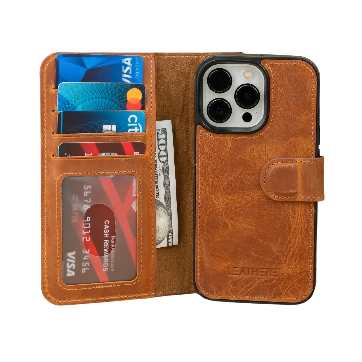 Leathere Iphone Series Brown Leather Wallet Case - New York In Brown