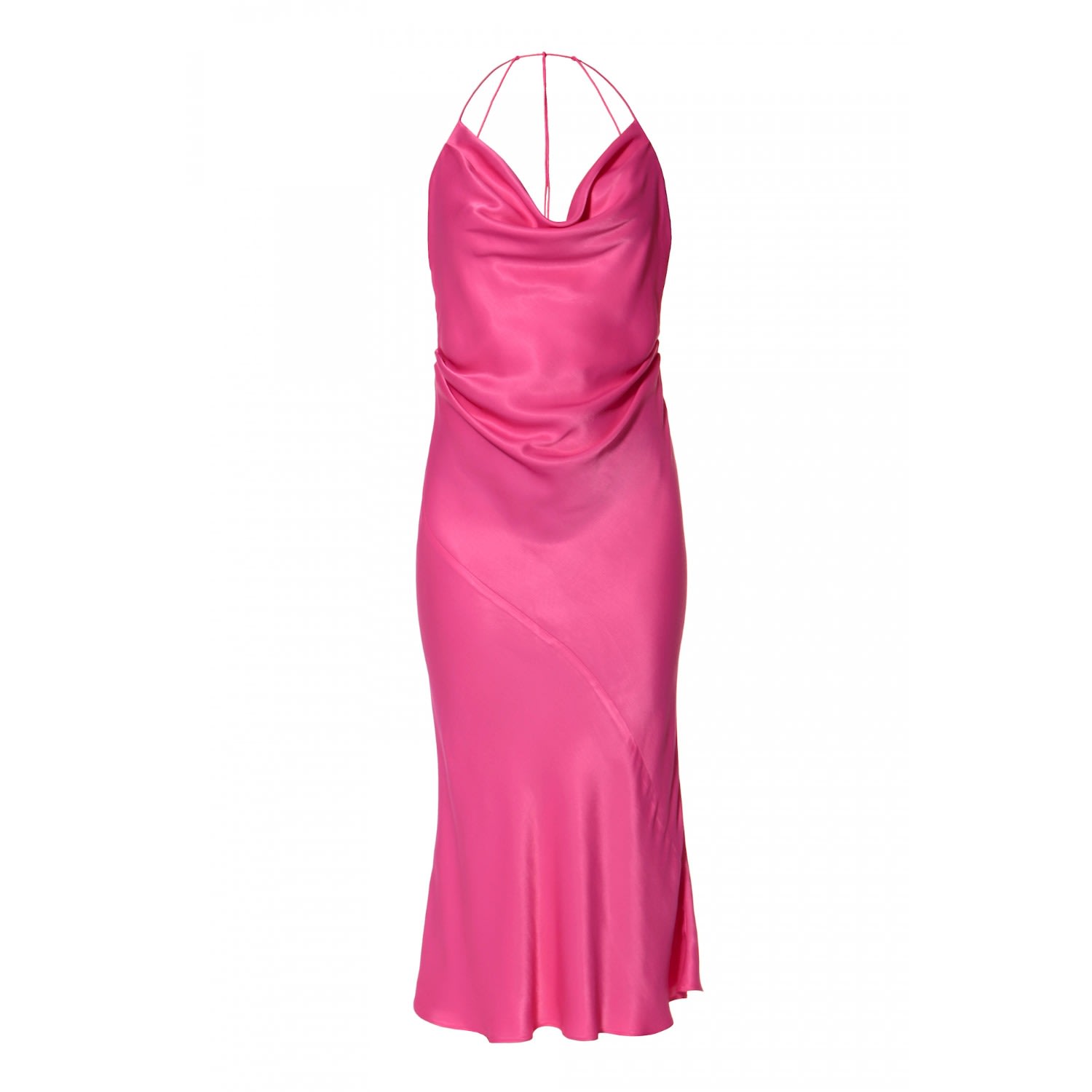 Aggi By Halewski Women's Aurelia Satin Pink Midi Slip Dress With Open Back In Pink