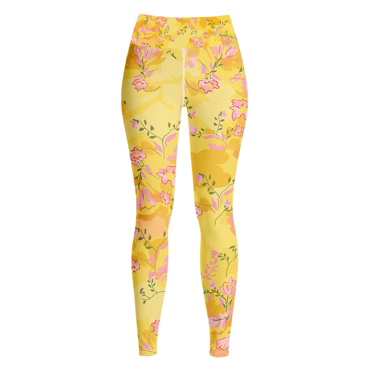 Jessie Zhao New York High Waist Yoga Leggings In Yellow Landscape In Yellow/orange