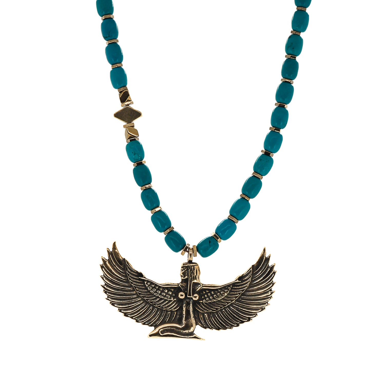 Women’s Blue / Gold Turquoise Goddess Of Healing & Magic Isis Beaded Necklace - Turquoise Ebru Jewelry