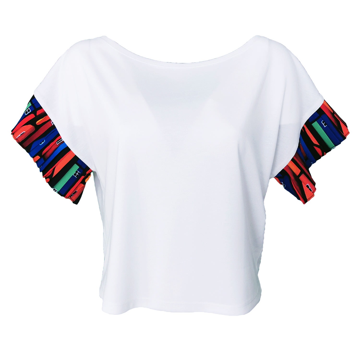 Lalipop Design Women's White Viscose Blouse With Boat Neck & Pleated Sleeves In White