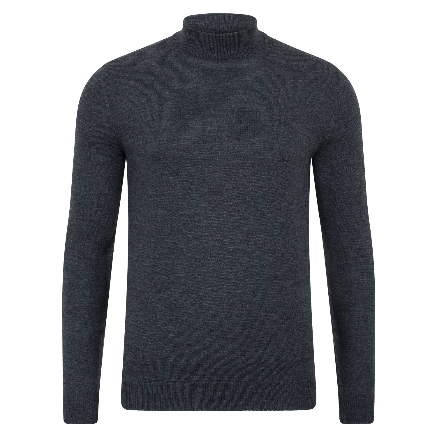 Paul James Knitwear Grey Mens Extra Fine Merino Wool Mock Turtleneck Shaw Jumper - Charcoal In Grey