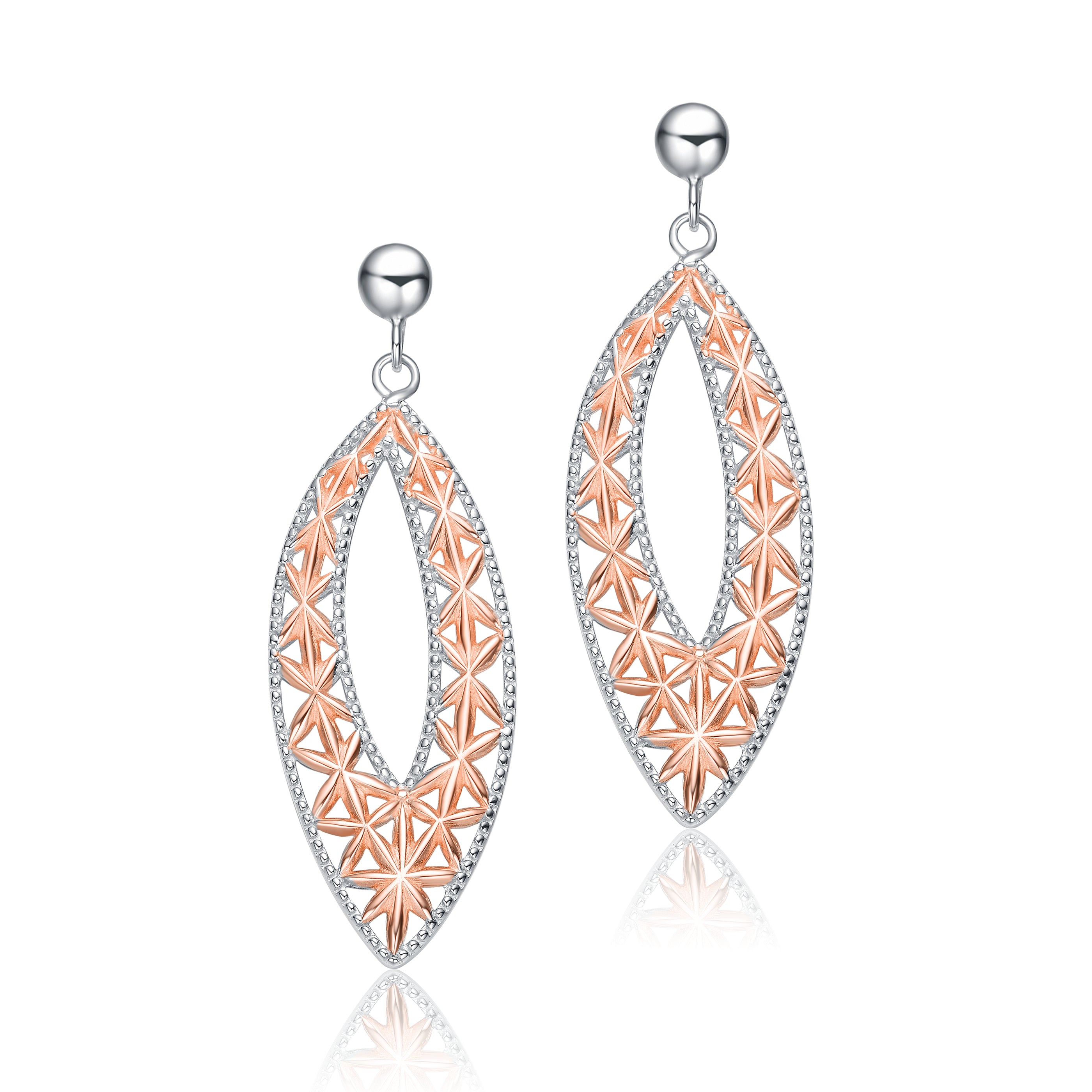 Women’s Rose Gold / Silver Elegant Sterling Silver Two-Tone Dangling Earrings Genevive Jewelry