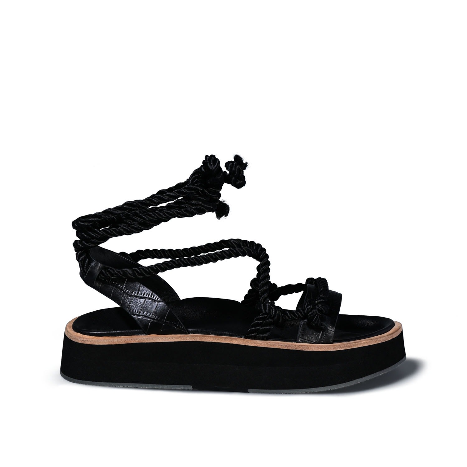 Rag & Co Kendall Strings Platform Leather Sandal In Black In Black