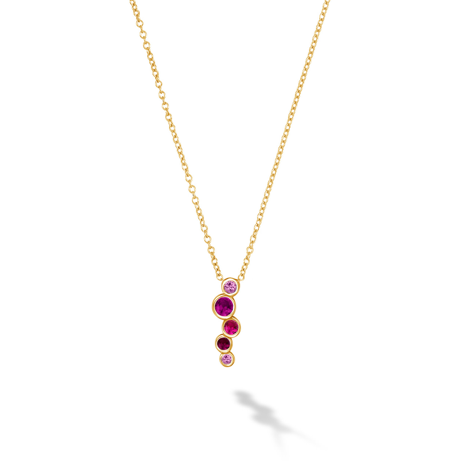 Dower & Hall Women's Pink / Red / Gold Solid Gold Pink Sapphire & Ruby Small Cascade Pendant In Yellow Gold