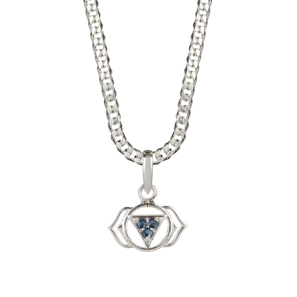 Third Eye Chakra Men’s Silver Necklace - Sapphire Charlotte’s Web Jewellery