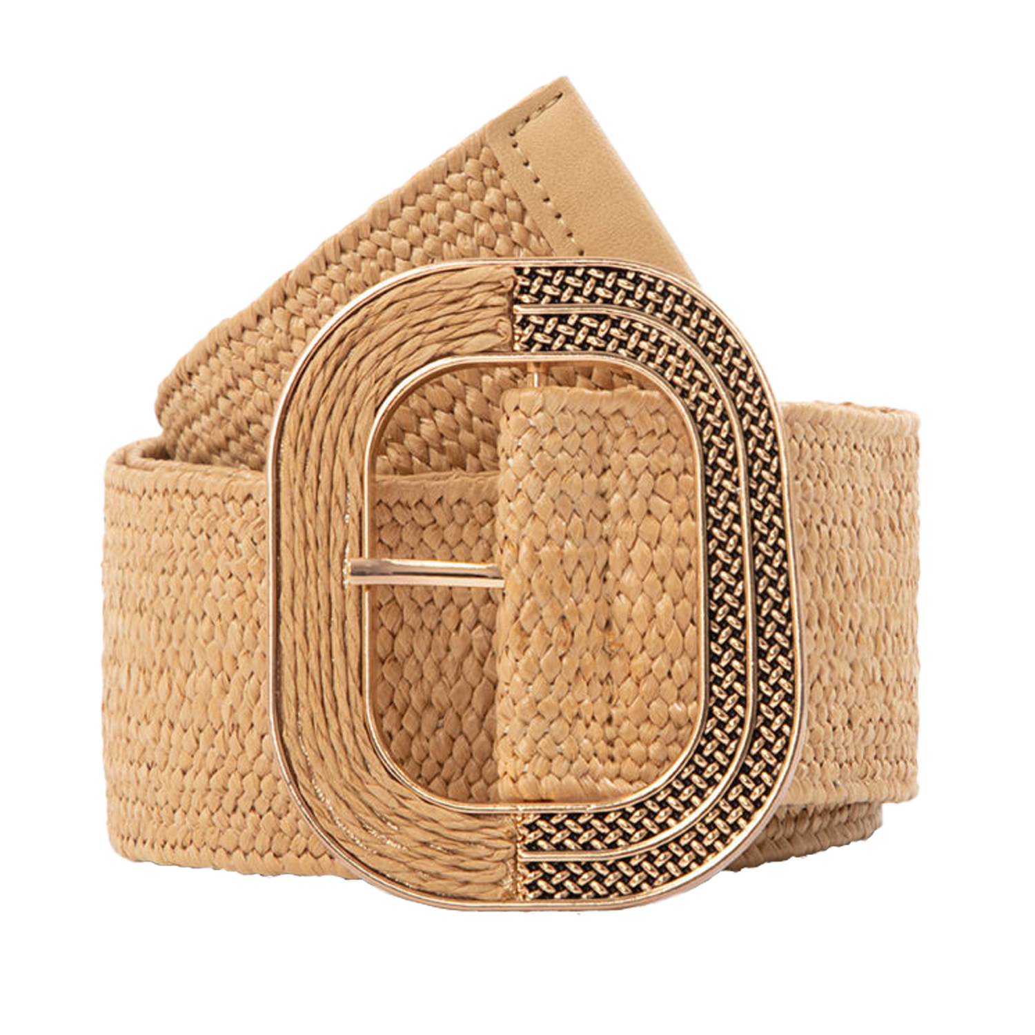 3235 Women\'s 2 Pack Buckle Elastic Straw Belts Boho Waist Belt Beige Khaki 3 packs women straw elastic stretch waist belts - Temu main image 3
