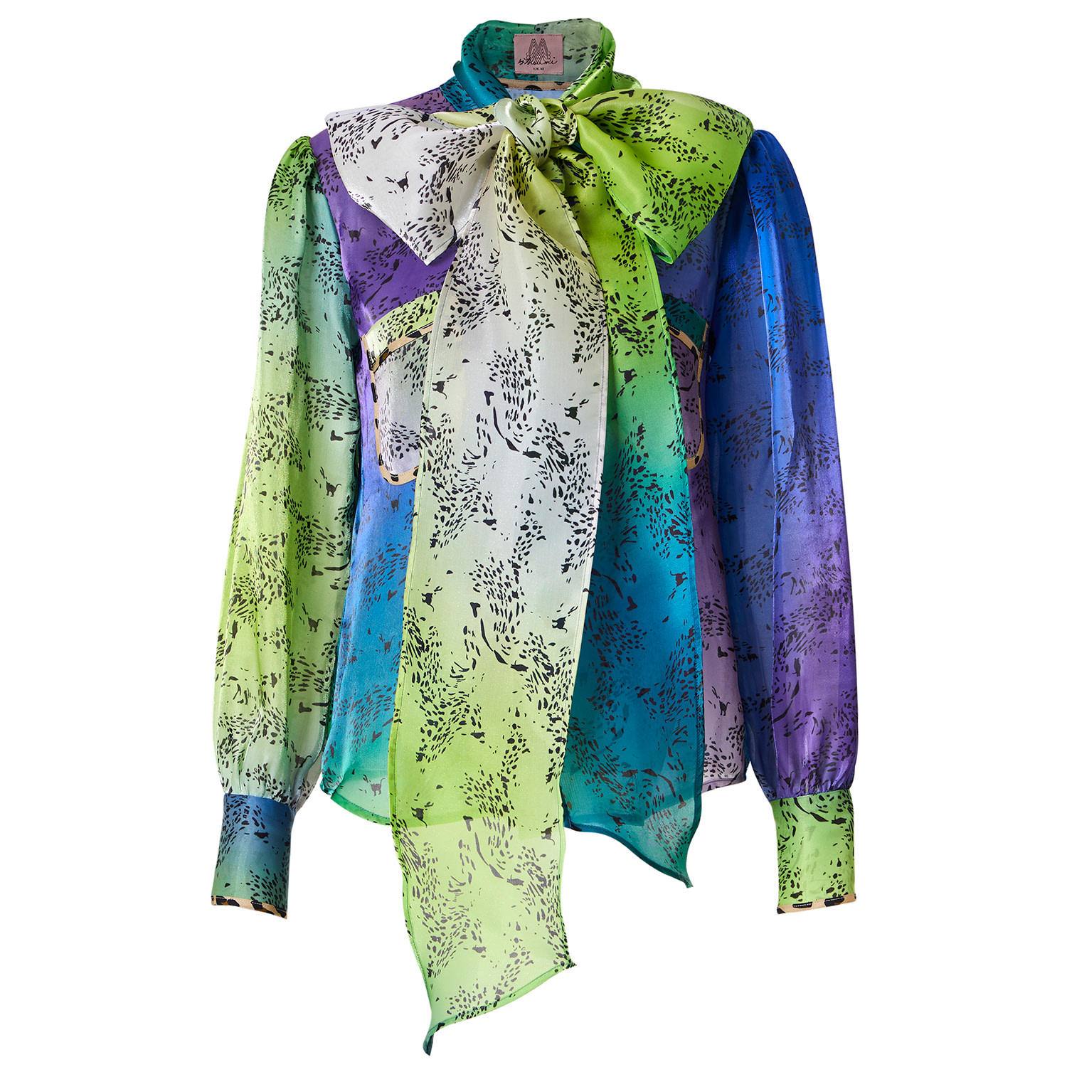 By Moumi Women's Blue / Green / Pink Bow Shirt Pizzazz Swirl In Blue/green/pink