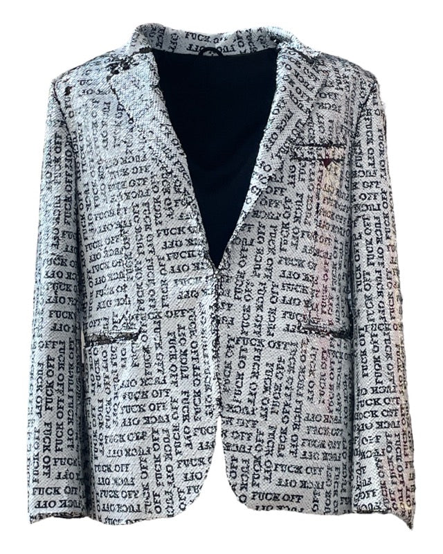 Any Old Iron Black / White Men's Black & White Small Fucks Sequin Blazer In Black/white