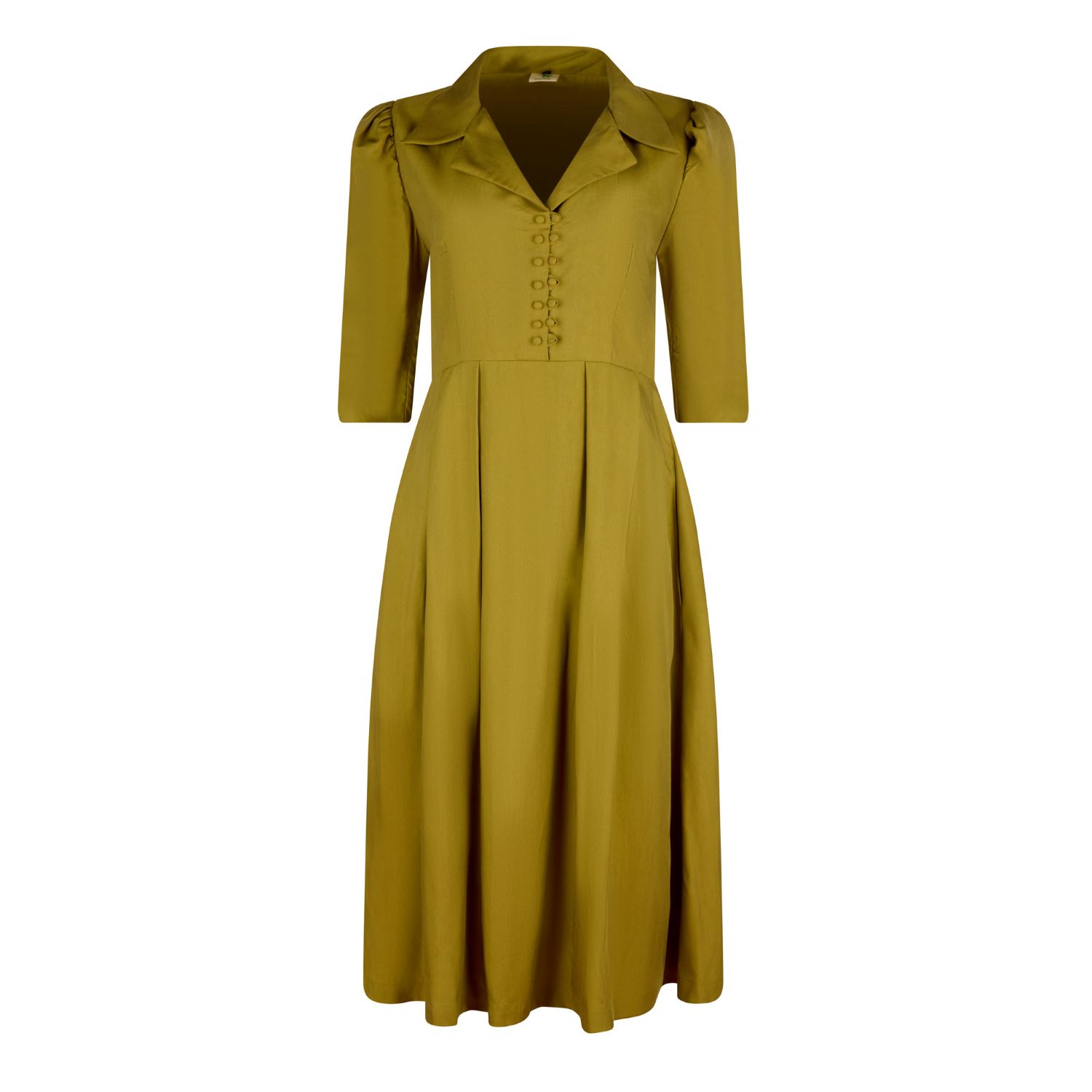 Numbat Women's Green Constance Cotton Coat Collar Midi Dress – Olive