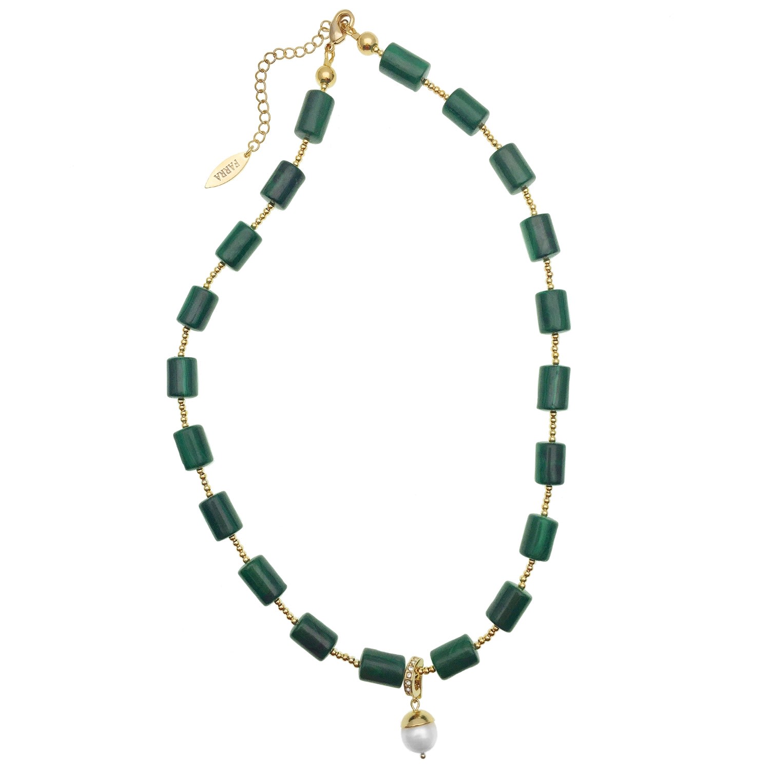 Farra Women's Green Malachite Choker With Freshwater Pearl Detachable Pendant