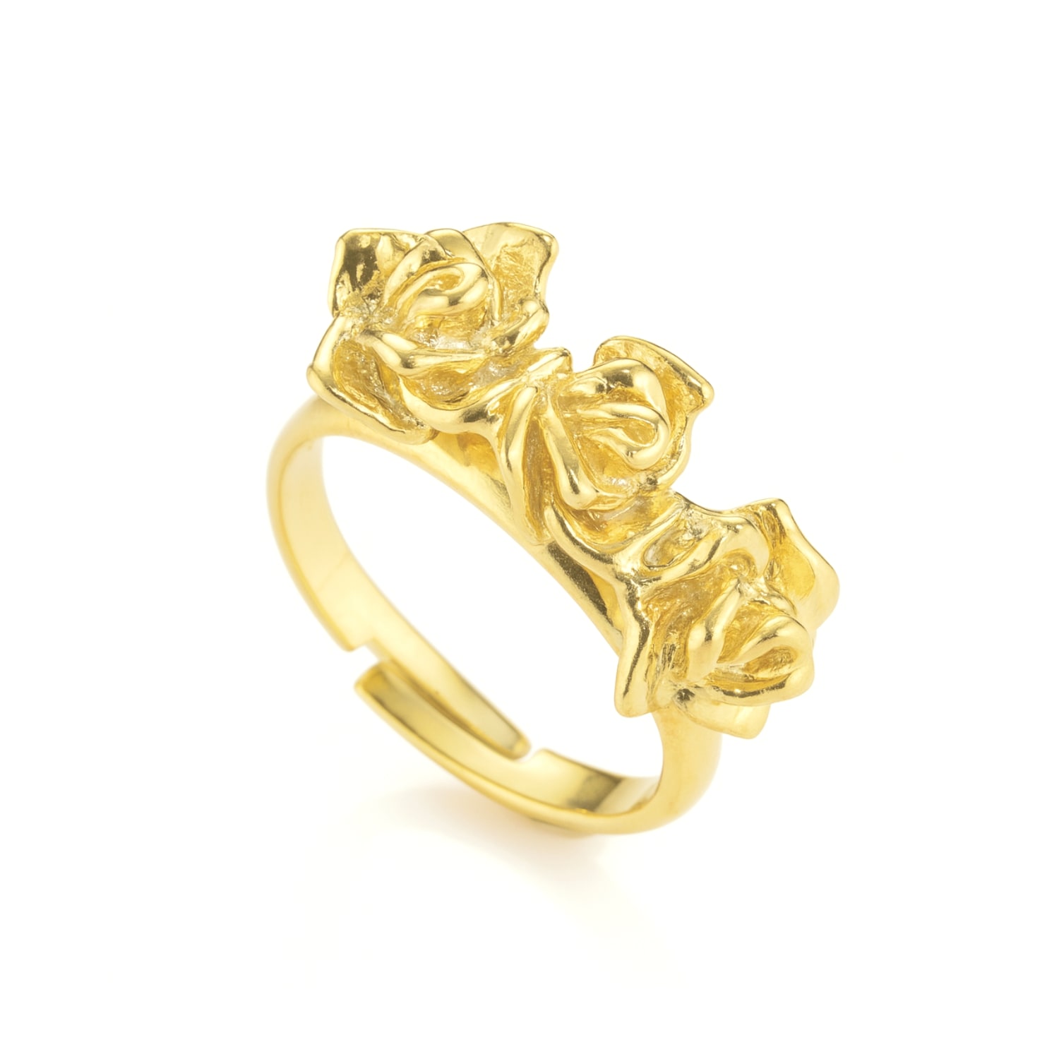 Unaloe Women's Gold-plated, Sterling Silver Adjustable Ring With Raised Roses In Gold