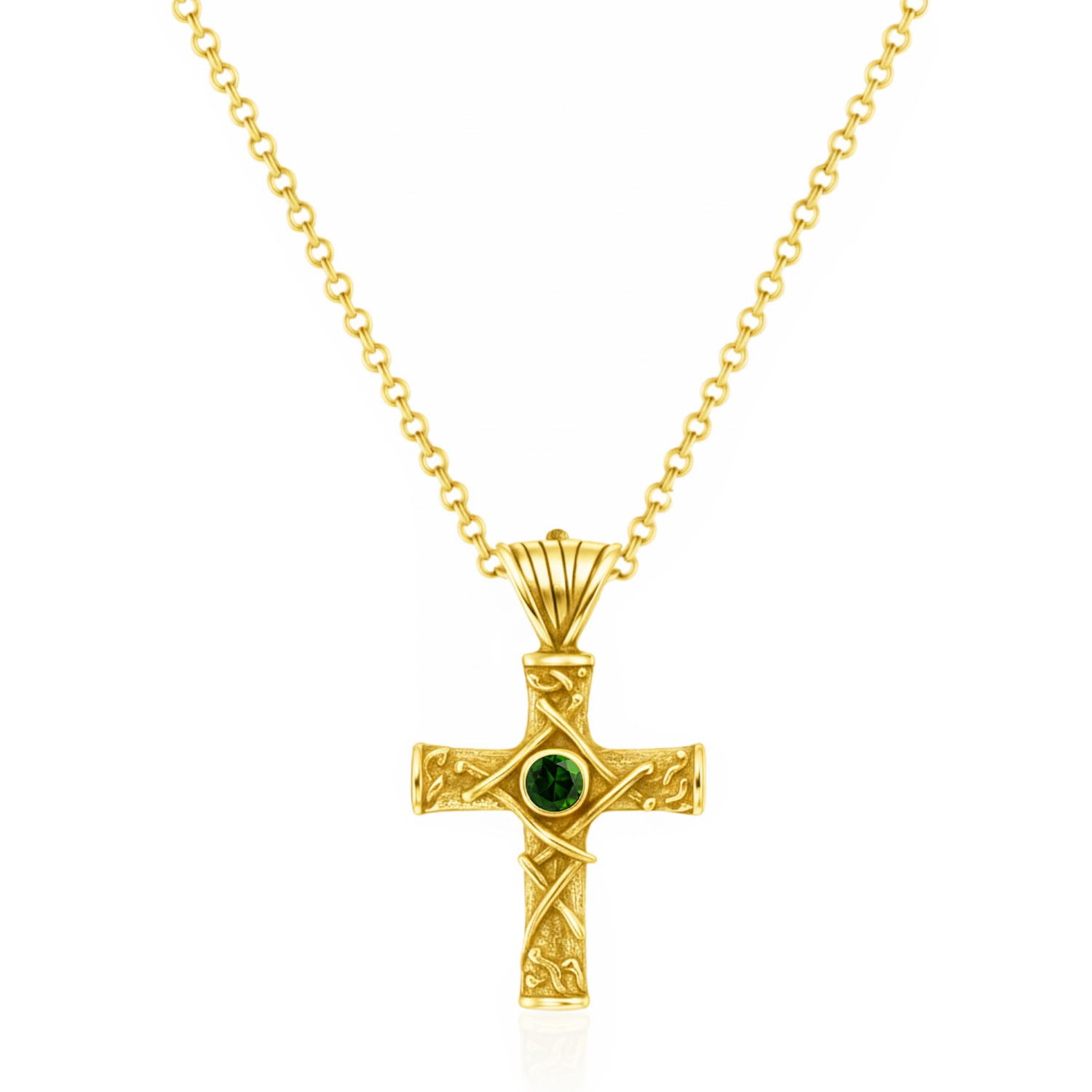 Unaloe Women's Green / Gold Harmony Cross Necklace With Emerald In Gold Vermeil