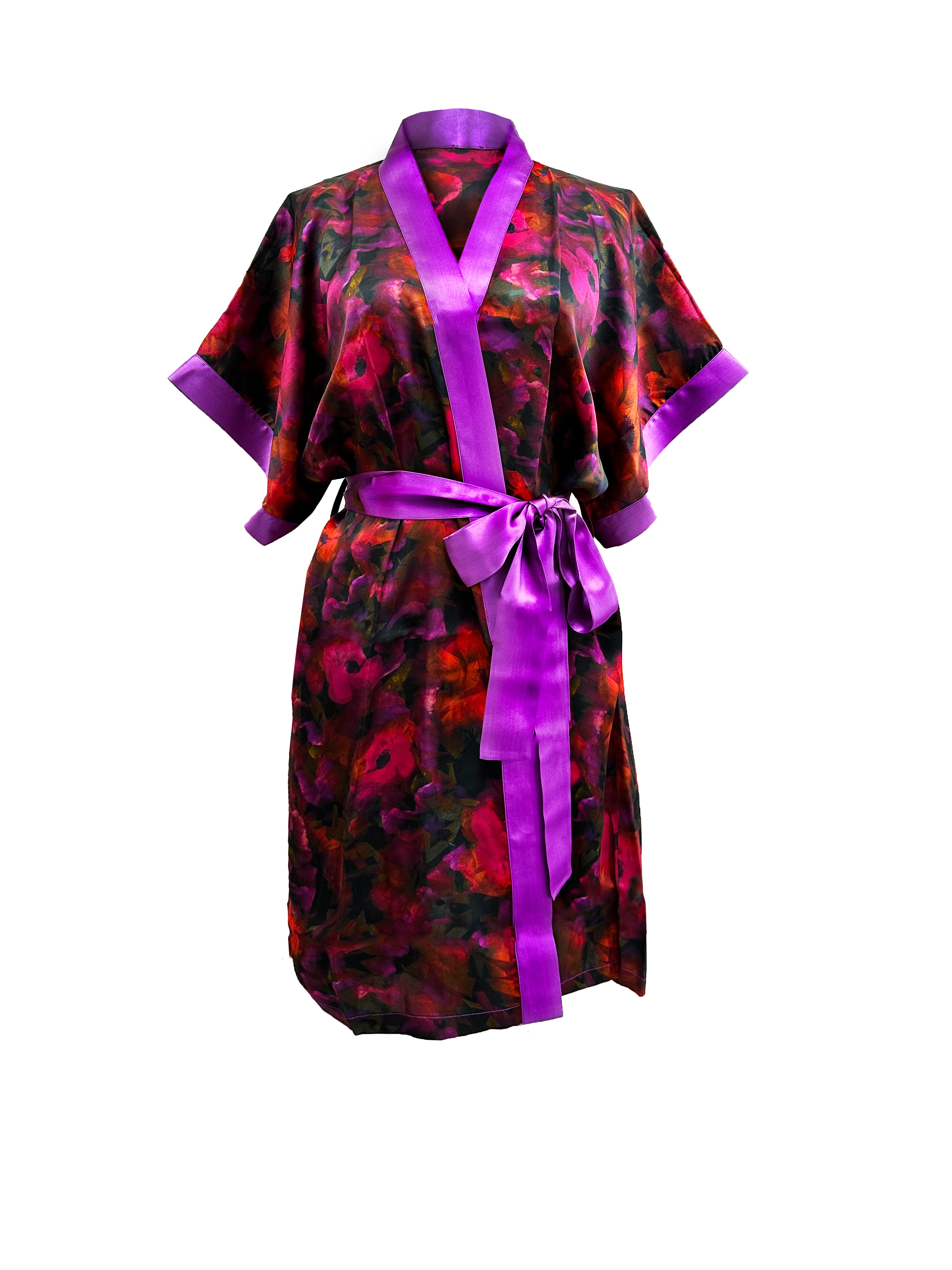 Women’s The Poppy Silk Satin Charmeuse Short Kimono Small Carol Coelho