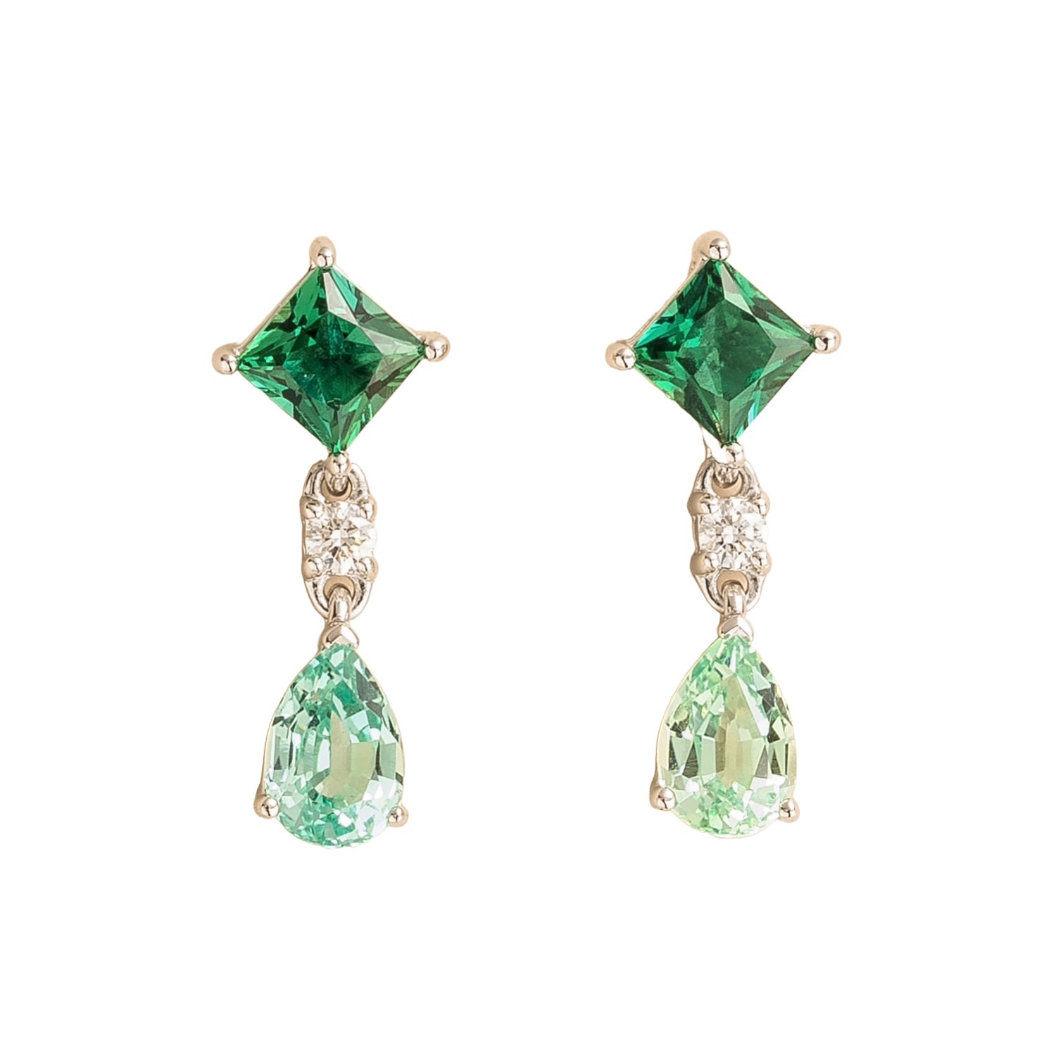 Women’s Silver / Green / White Ori Earrings In Emerald, Diamond & Green Sapphire Set In White Gold Juvetti