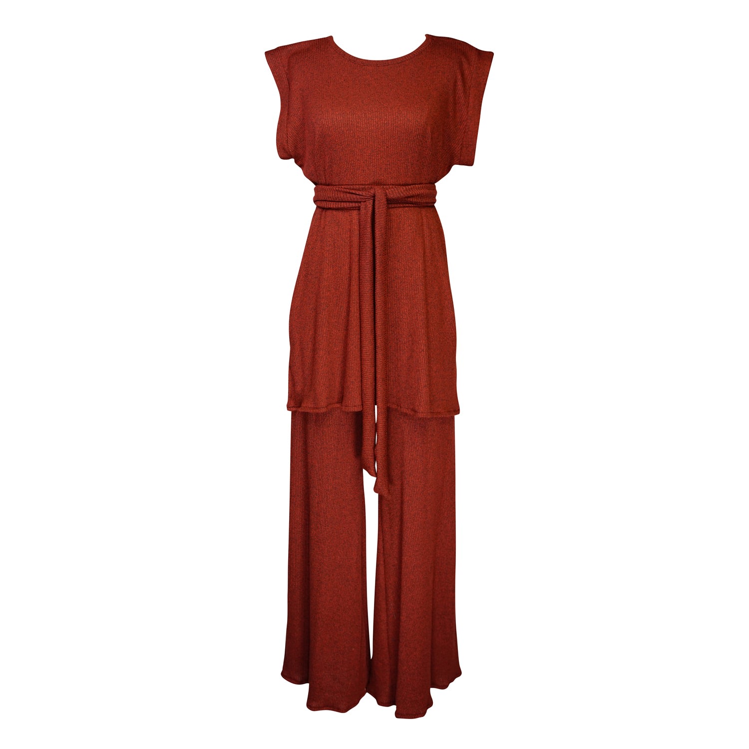 Jennafer Grace Women's Brown Burnt Umber Rib Knit Tunic & Palazzo Set In Brown
