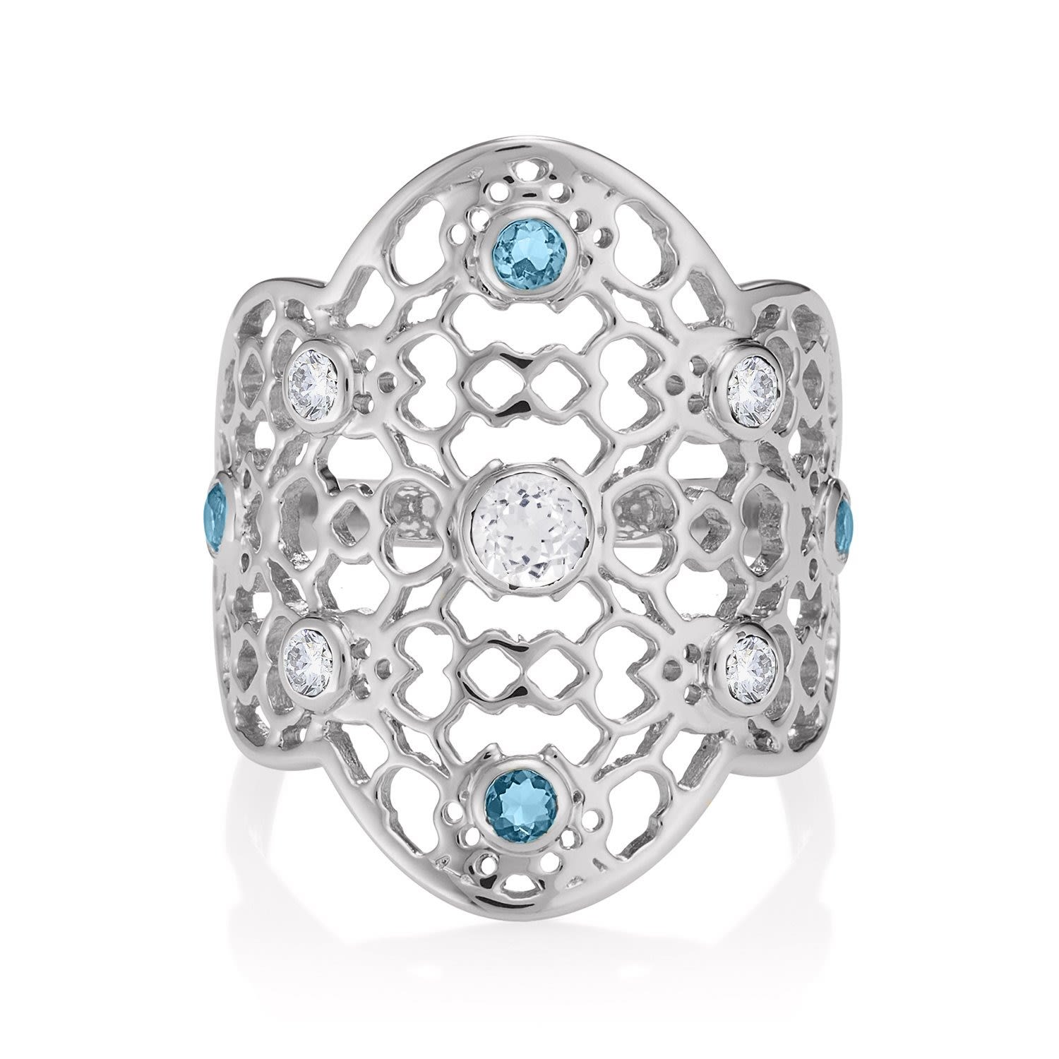 Women’s Silver Filigree Ring In White Topaz & Blue Topaz Augustine Jewels