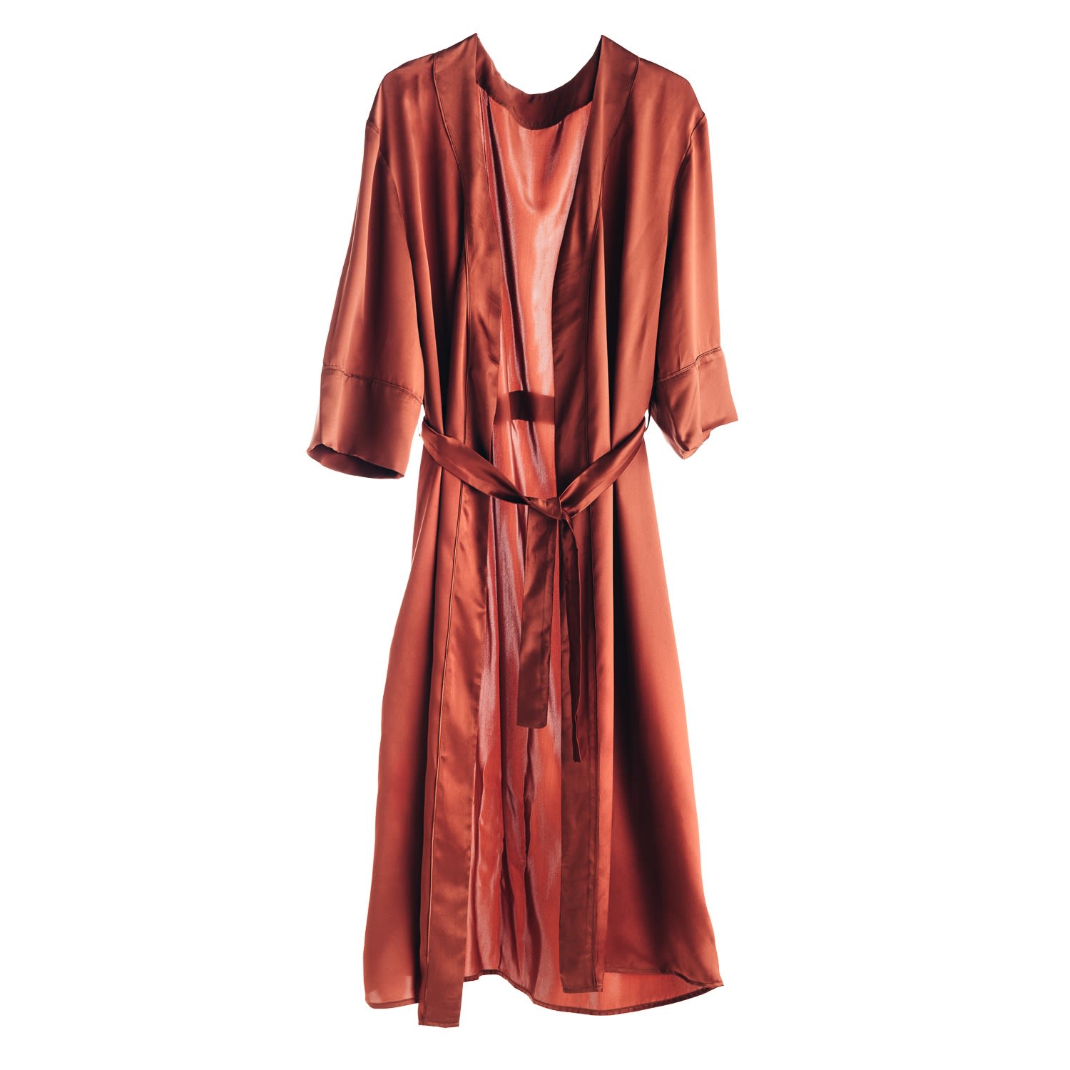 Mionè Women's Brown Silk Robe Kimono Style Cinnamon