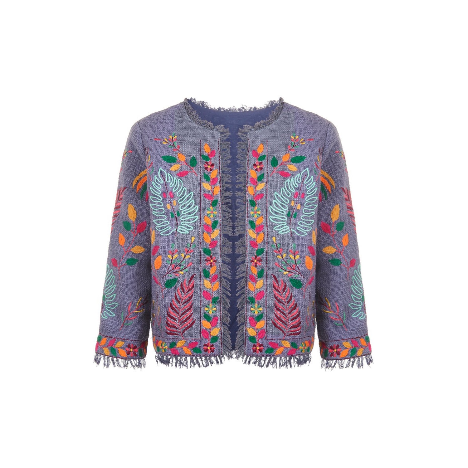 At Last... Women's Cotton Embroidered Jacket In Blue Grey In Blue