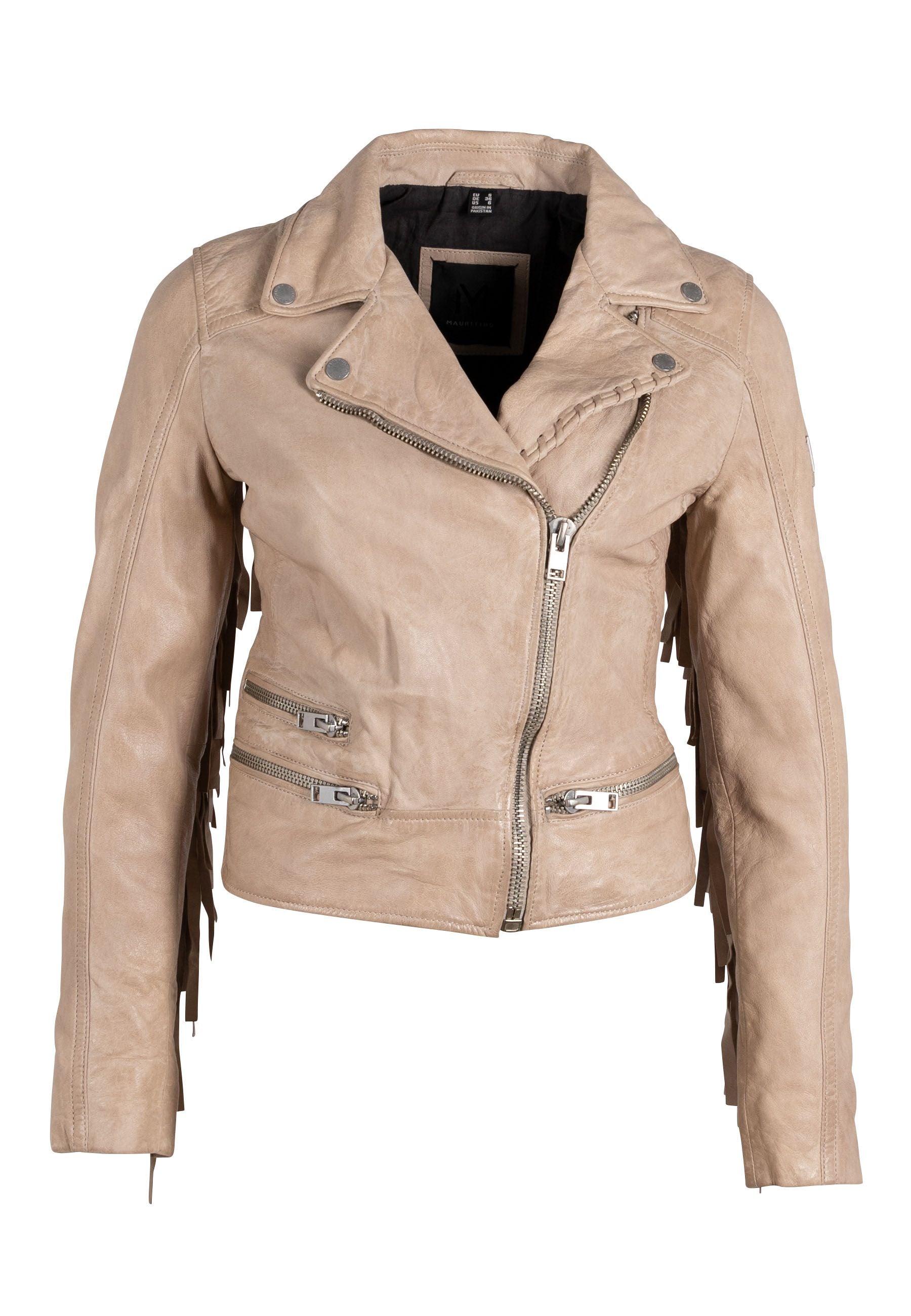 Women’s Neutrals Zoe Rf Leather Jacket, Beige Medium Mauritius