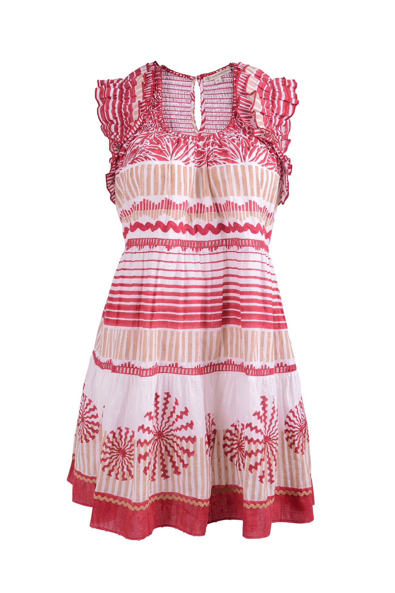 Ash & Eden Women's White / Red Paro- Tiered Mini Dress With Double Layer Flutter Sleeves In White/red
