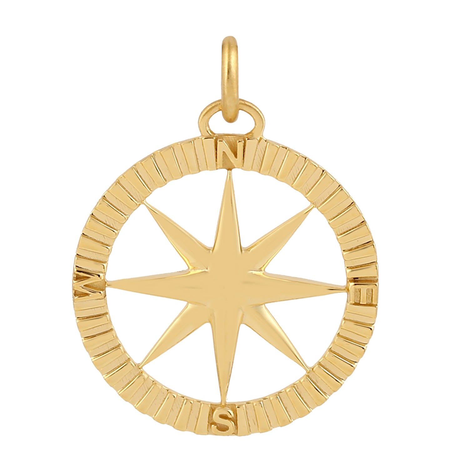 Women’s 18K Solid Yellow Gold Compass Star Travel Charm Pendant Handmade Jewelry Artisan