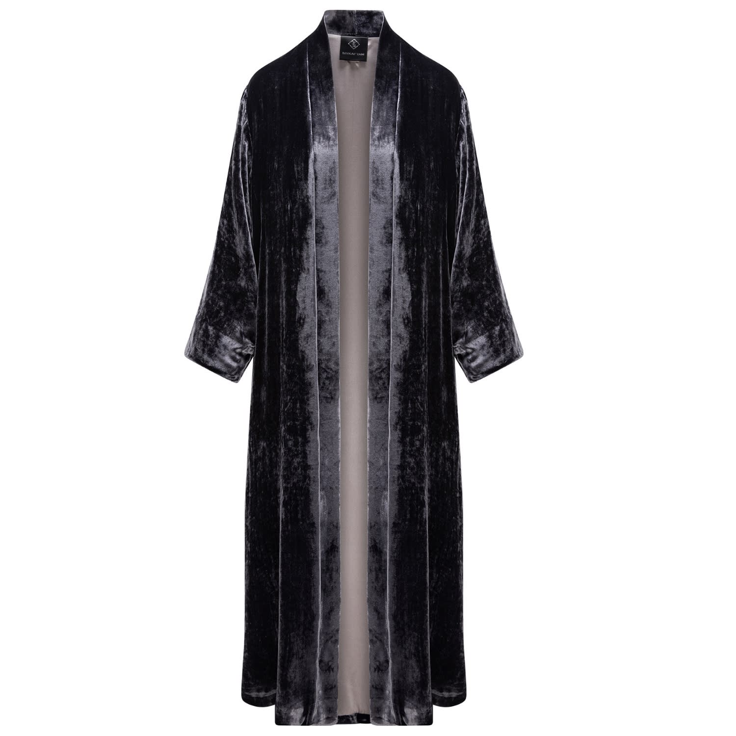 Mykaftan Women's Grey / Pink / Purple Silk Velvet Kimono In Future Dusk Grey In Grey/pink/purple