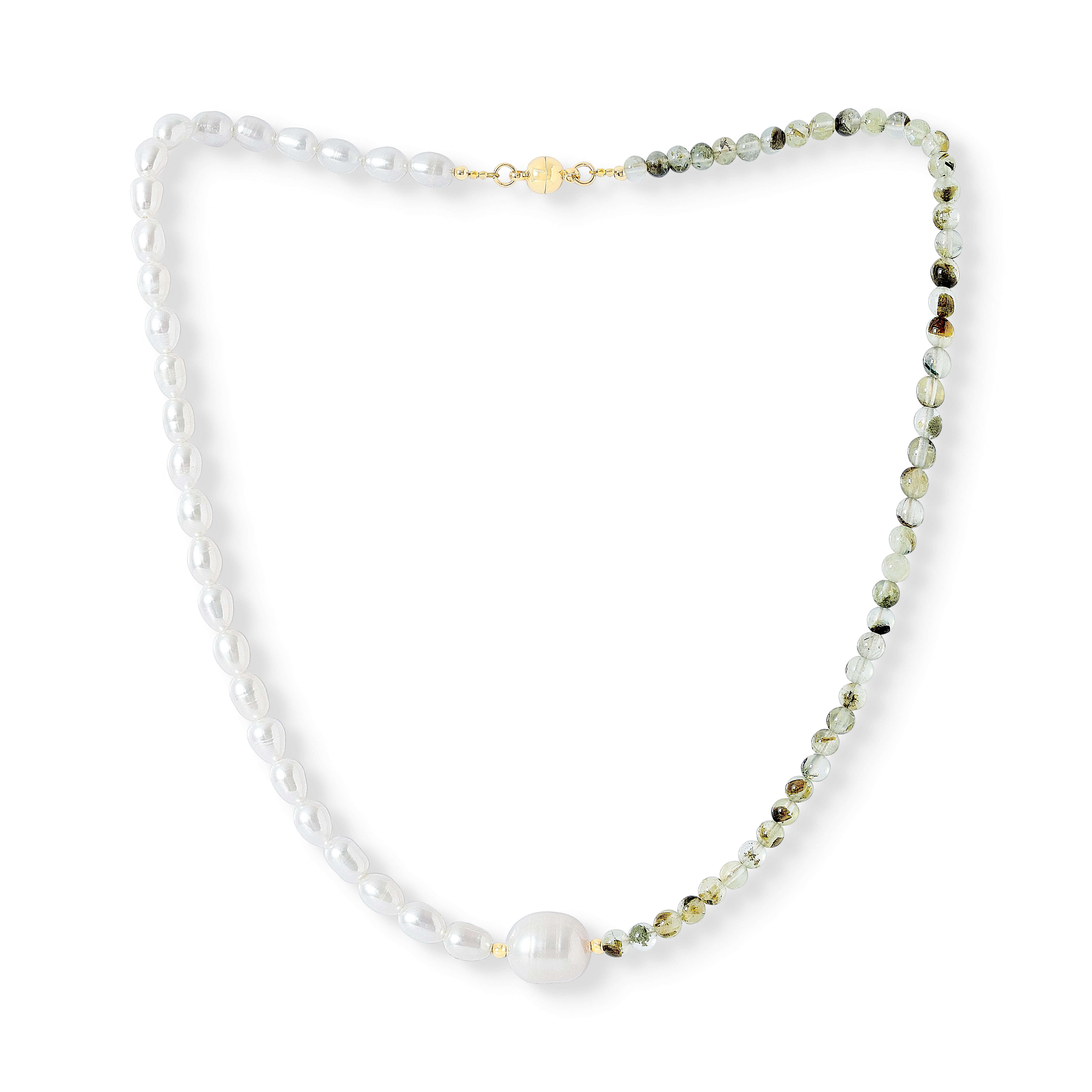 Pearls Of The Orient Online Women's Green / White Nova Single Strand Prenite & Cultured Freshwater Pearl Necklace