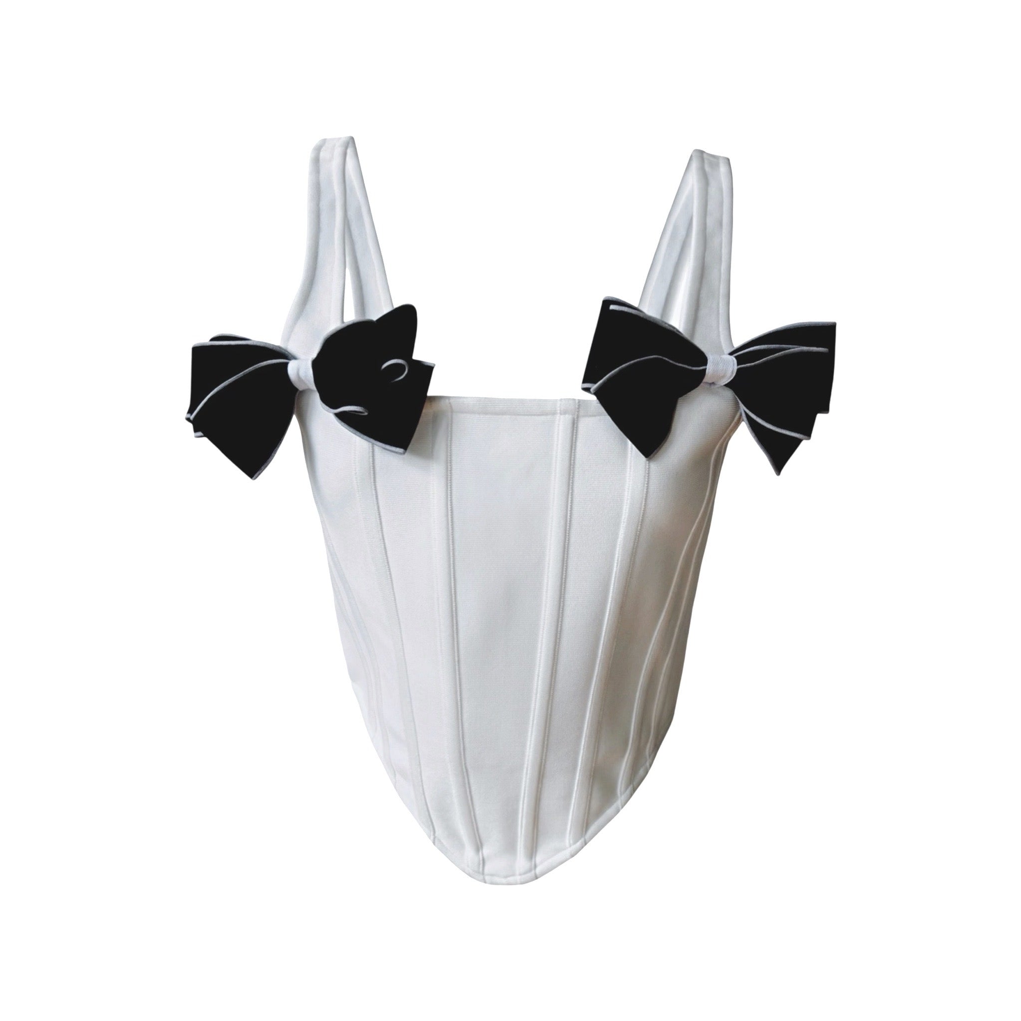 London Atelier Byproduct Women's Black / White White Rib Knit Corset Top With Bows In Black/white