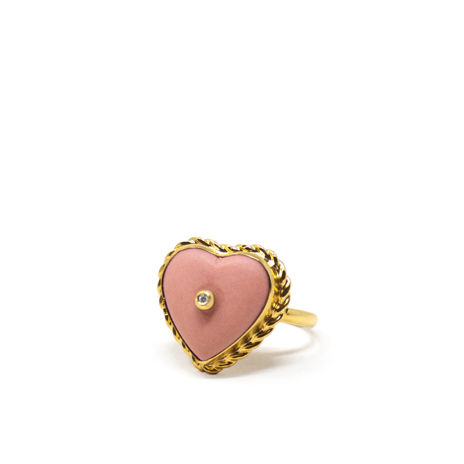 Women’s Pink / Purple / Gold Lovelight Gold-Plated Pink Heart Stacking Ring Vintouch Italy