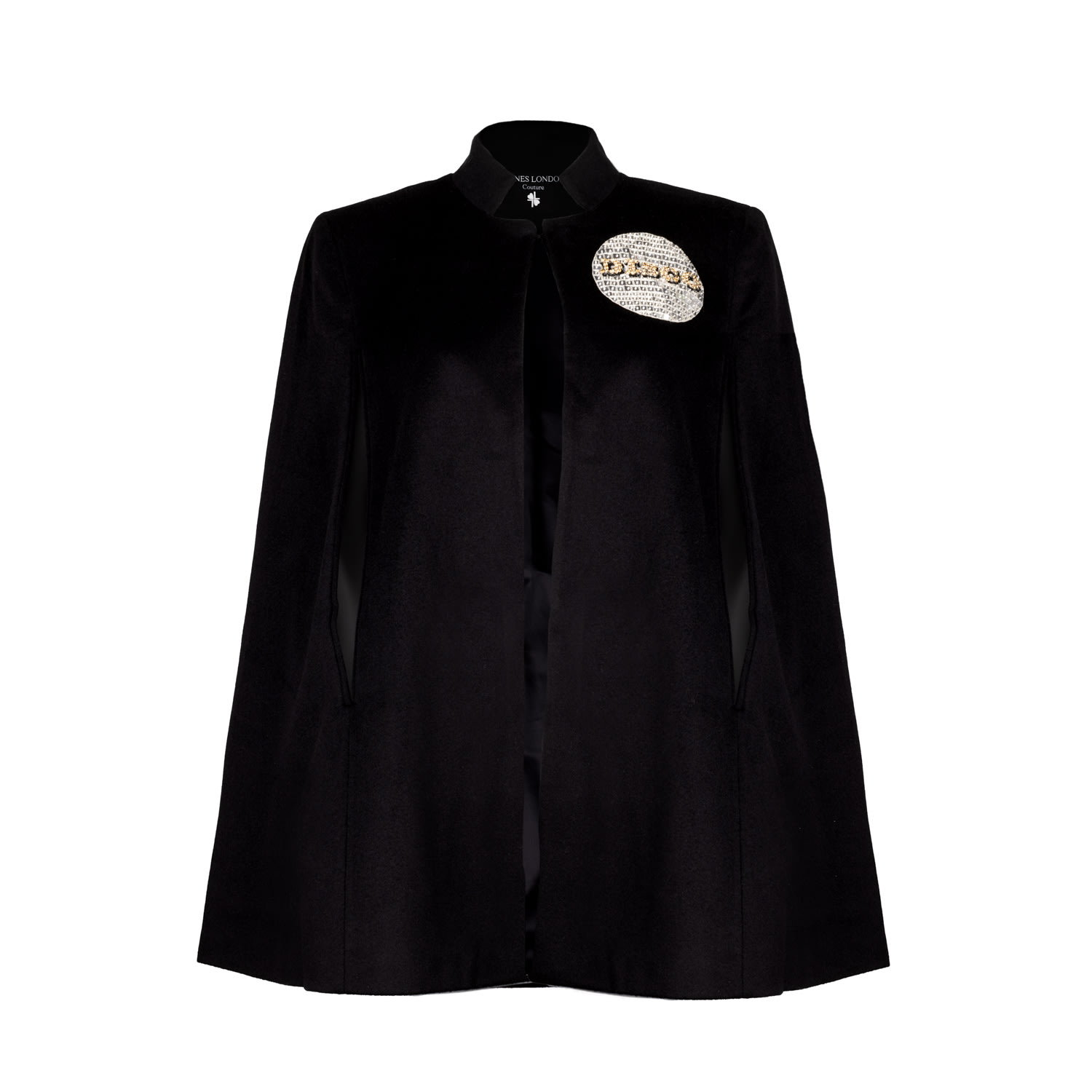 Women’s Laines Couture Wool Blend Cape With Embellished Disco Ball - Black S/M Laines London