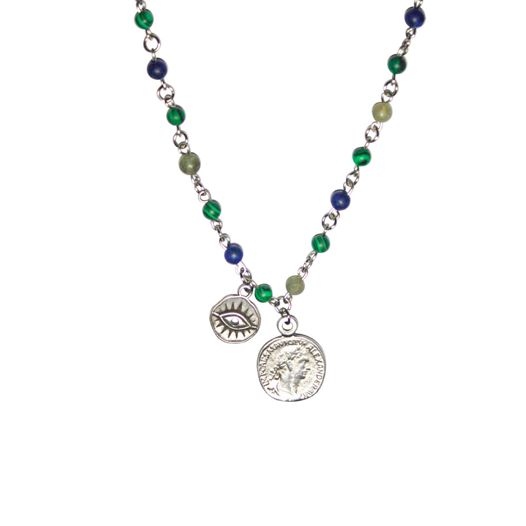 Women’s Silver Multi Coin Gemstone Necklace Mhart