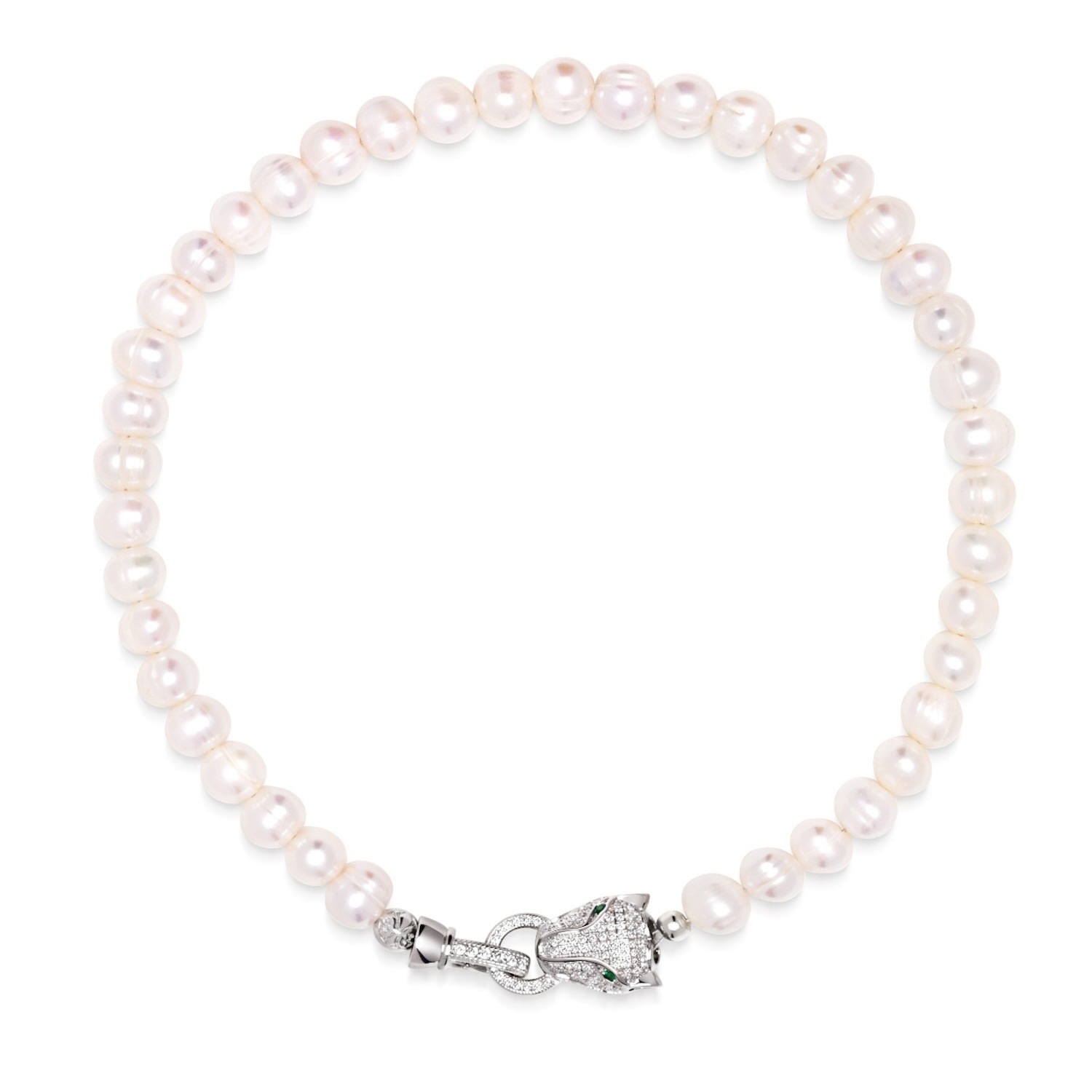 Women’s Pearl Choker With Silver Panther Head Nialaya