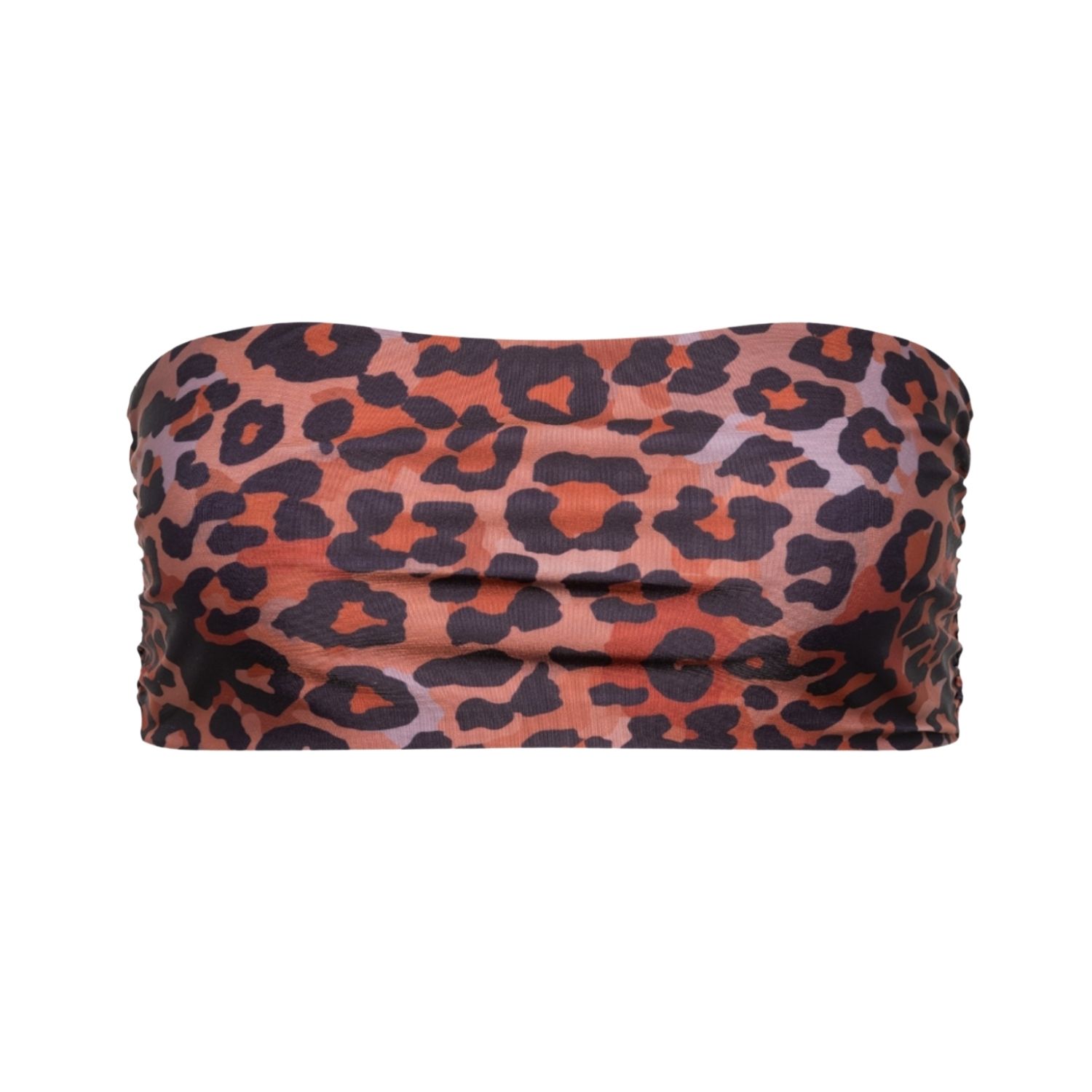Playaluxe Women's Red Capri Leopard Ruched Bandeau Bikini Top