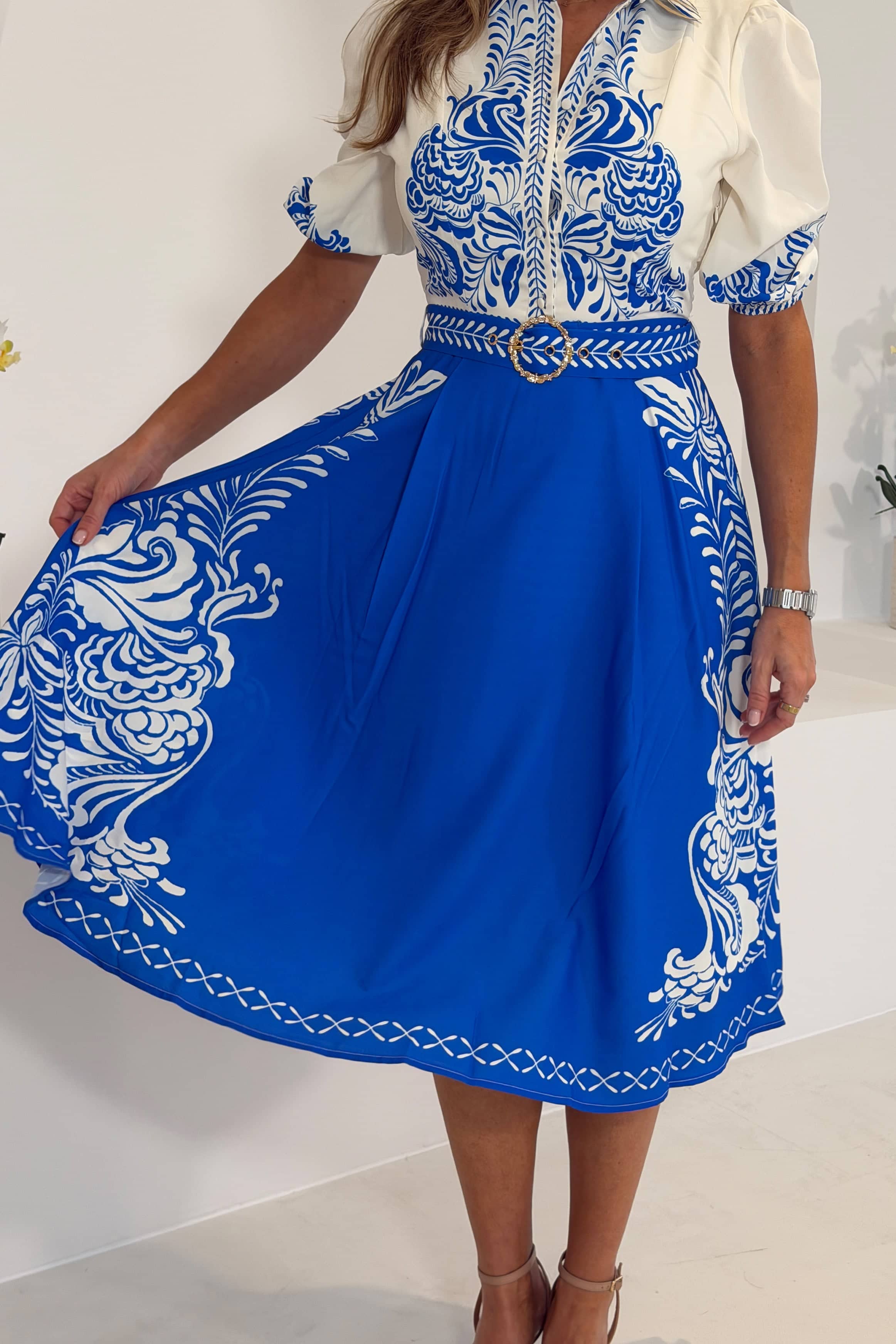 blue and white paisley print dress Mallory Maxi Dress - Effervescent Paisley- White/Blue/Navy