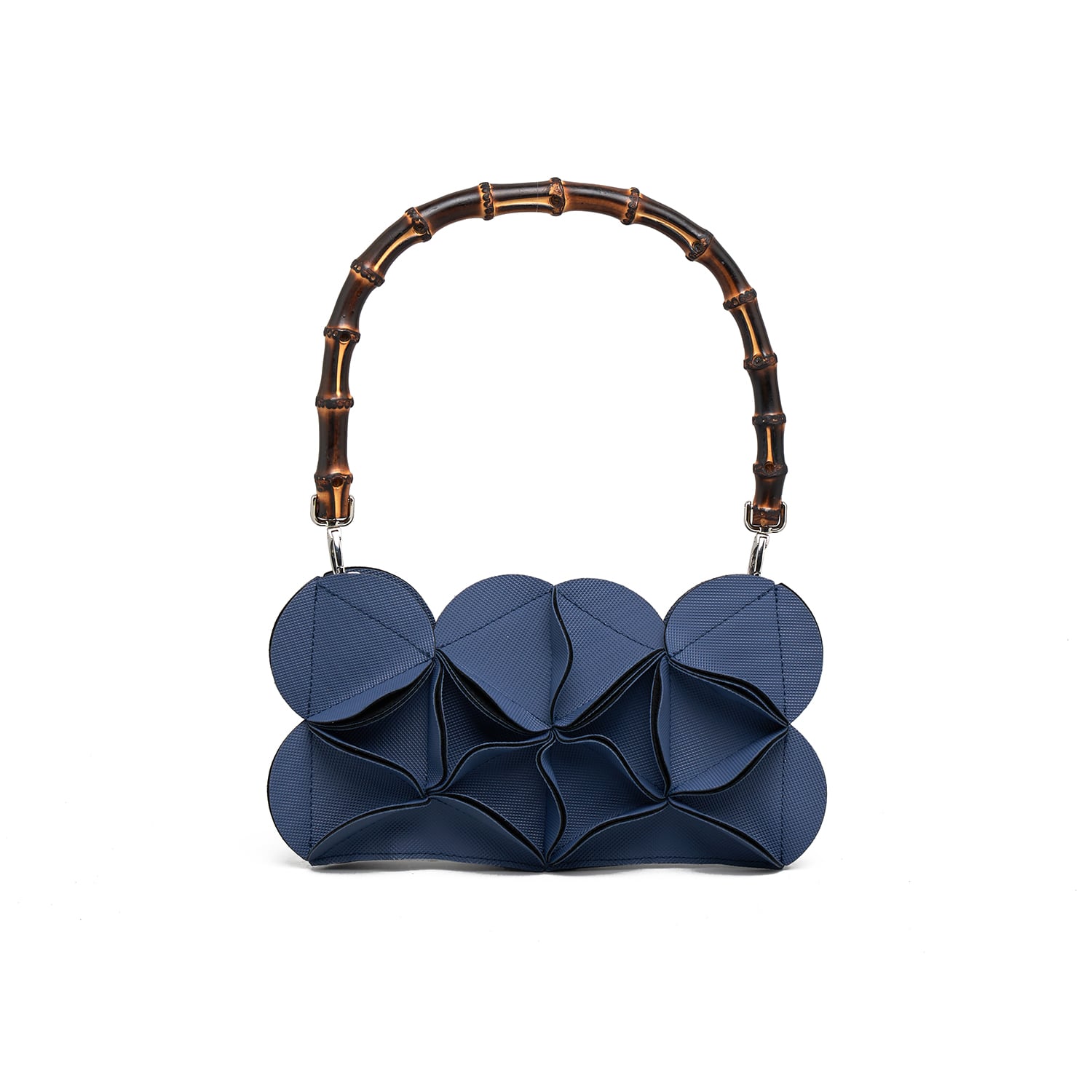 Elemood_japan Women's Blossom Rectangle Wallet Bag Blue With Dark Bamboo Handle