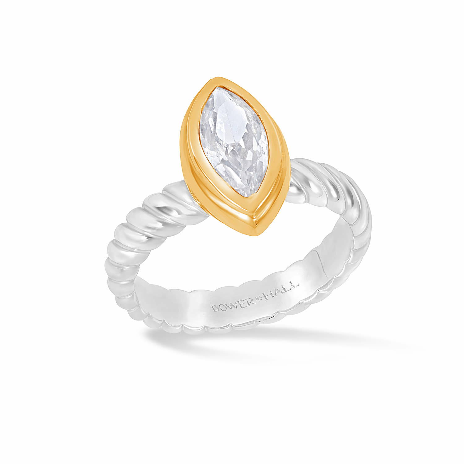 Dower & Hall Women's Gold / Silver Lab Grown White Sapphire Marquise Twist Twinkle Ring In Neutral