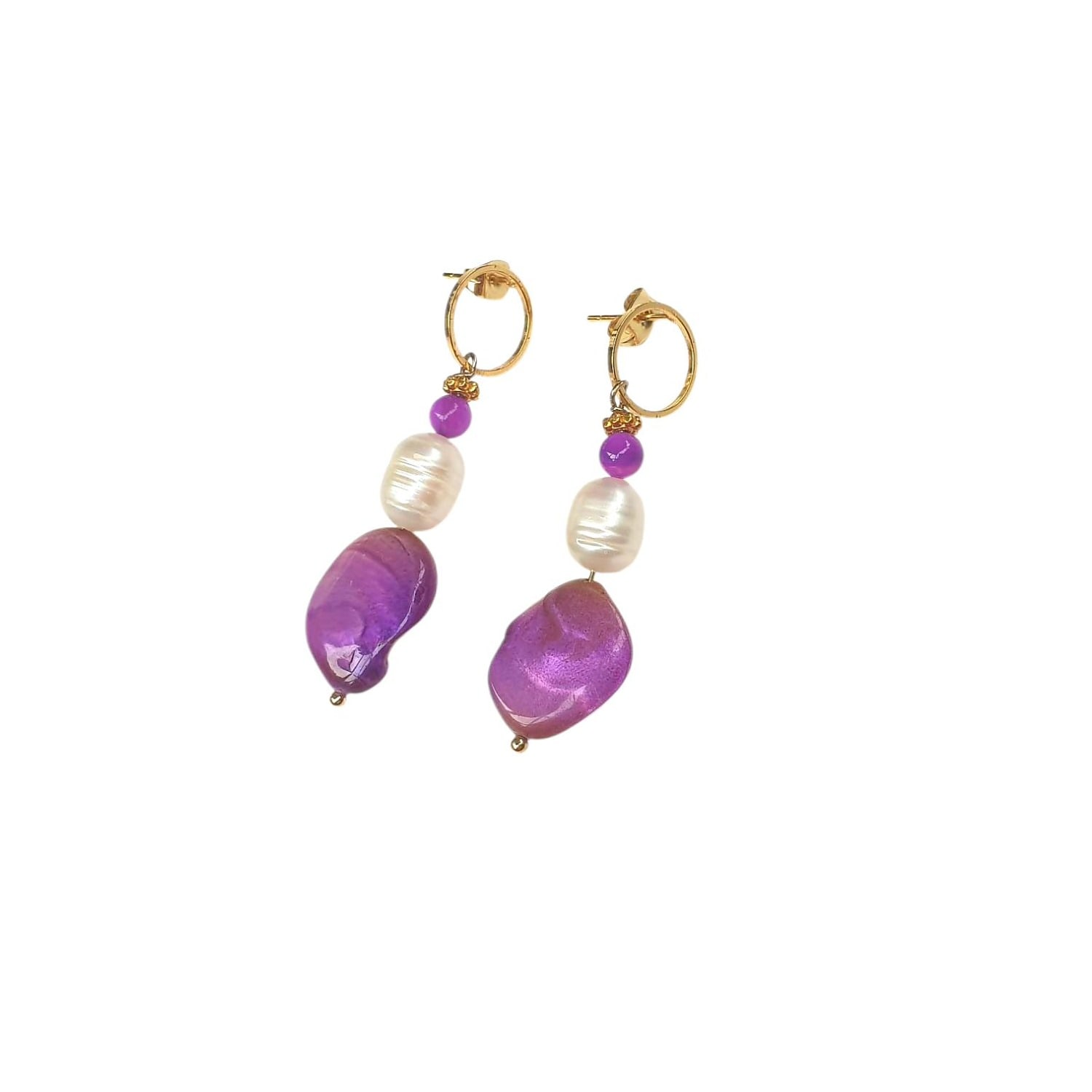 Way To Chic Women's Purple / White / Gold Purple Shell & Freshwater Pearl Earrings In Gold