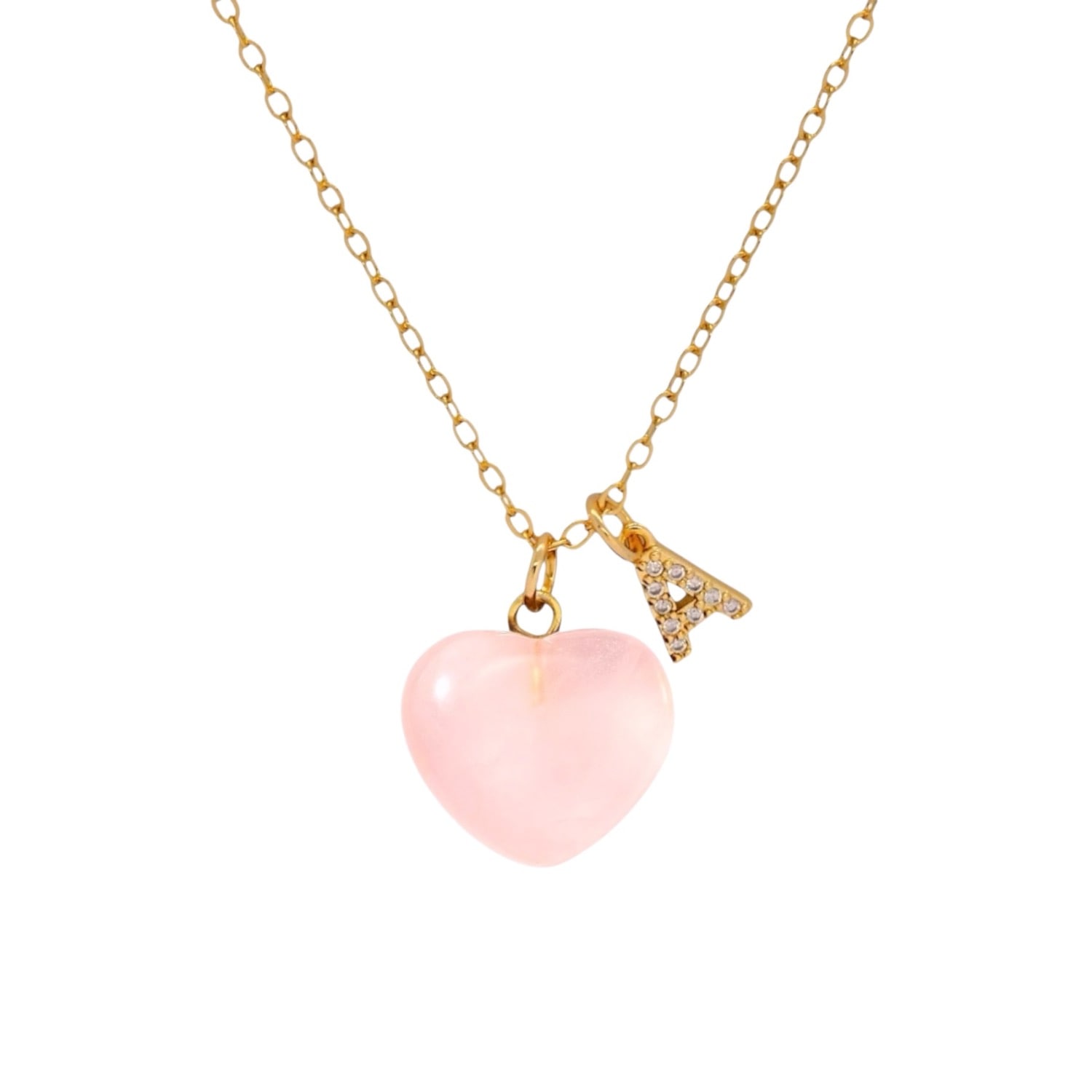 Valerie Chic Women's Gold / Pink Initial Letter Heart Rose Quartz Necklace In Multi