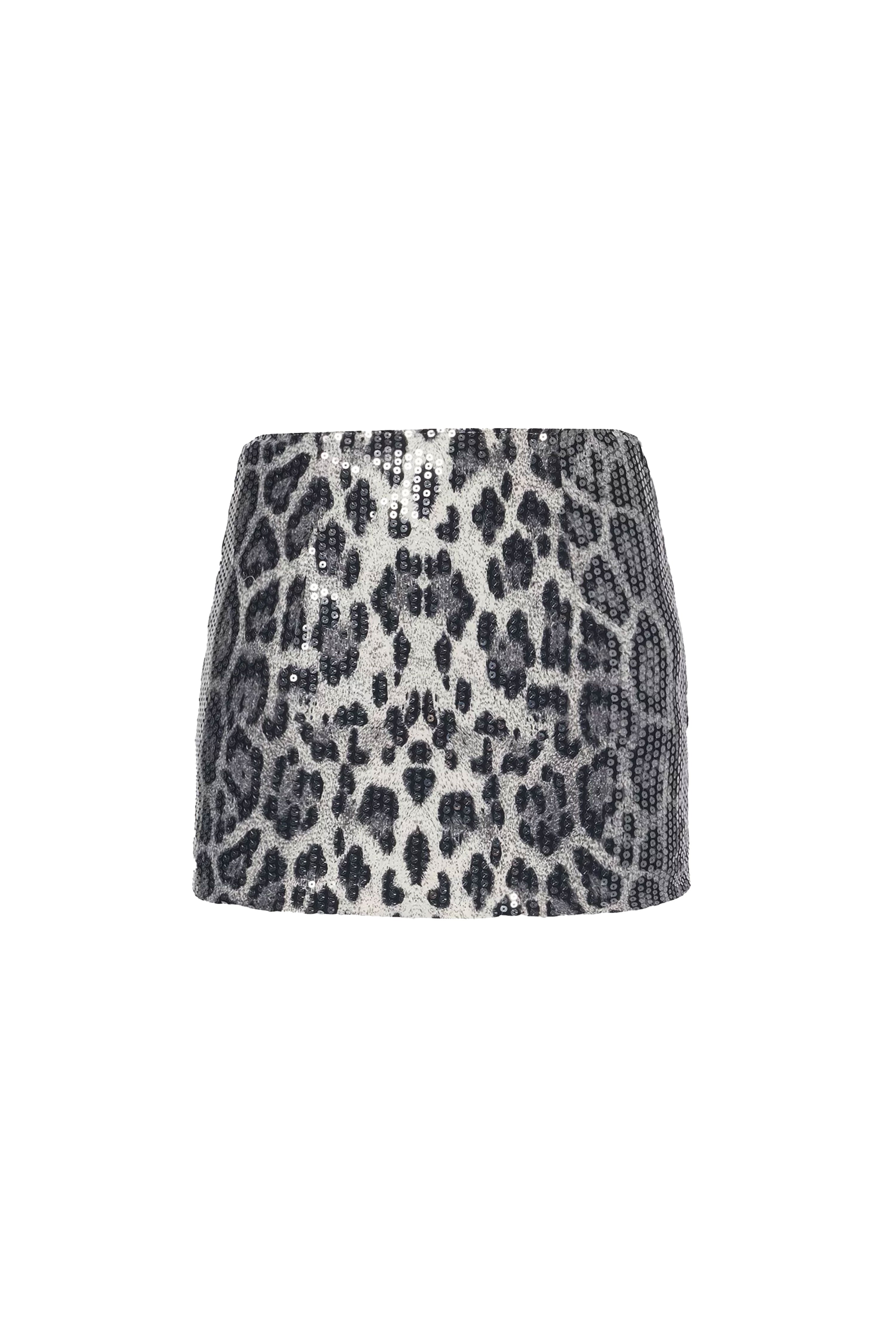 Amy Lynn Womens  Leopard Sequin-embellished Micro-mini Woven Skirt In Black/grey