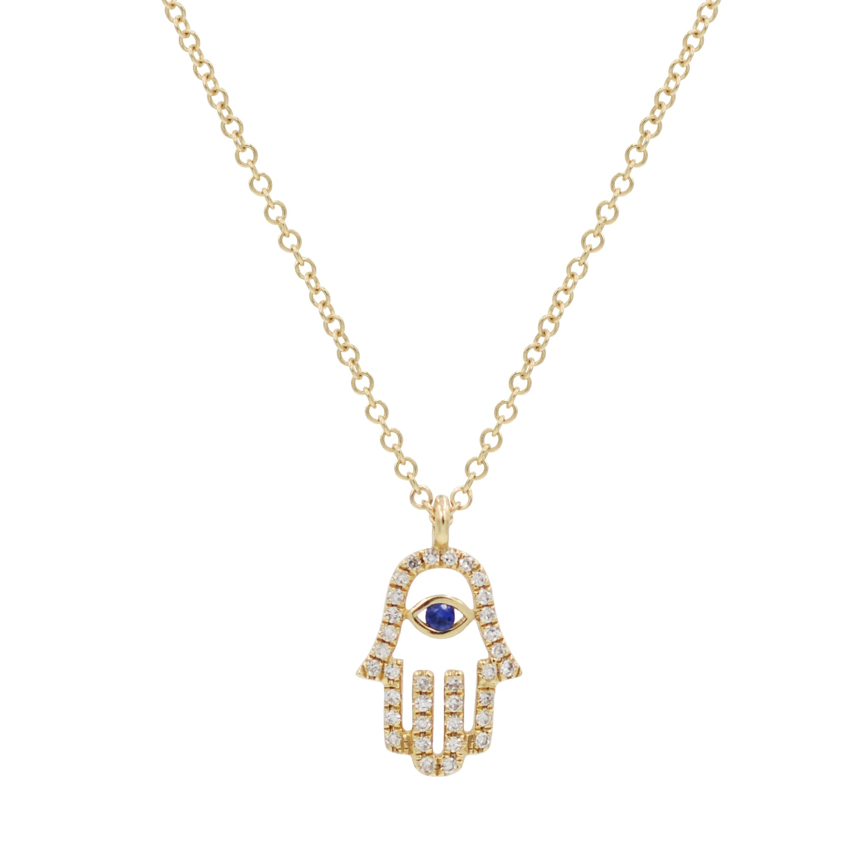 Kamaria Women's Diamond Hamsa Hand Necklace With Blue Sapphire In Gray