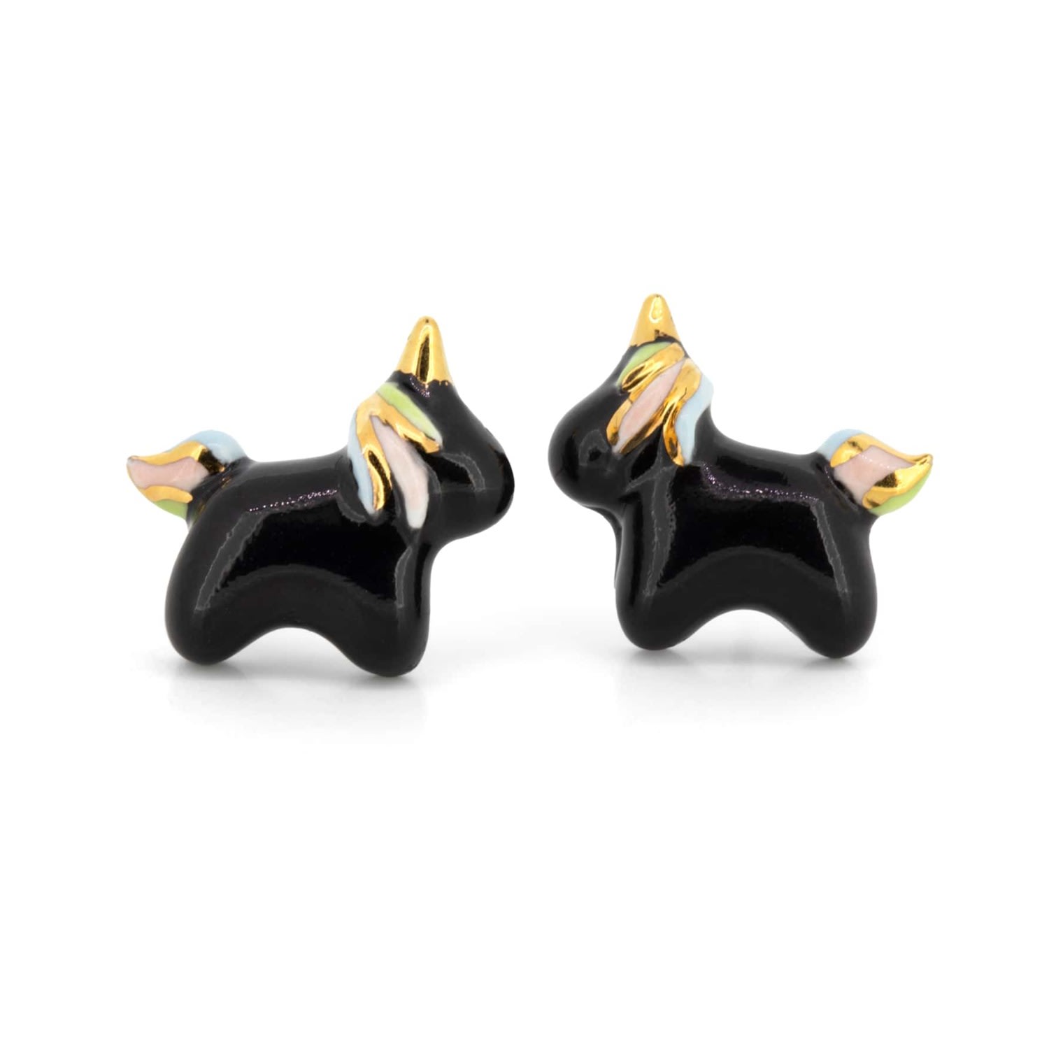 Women’s Gold / Black Big Unicorn Stud Earrings In Black - Gold Cj314