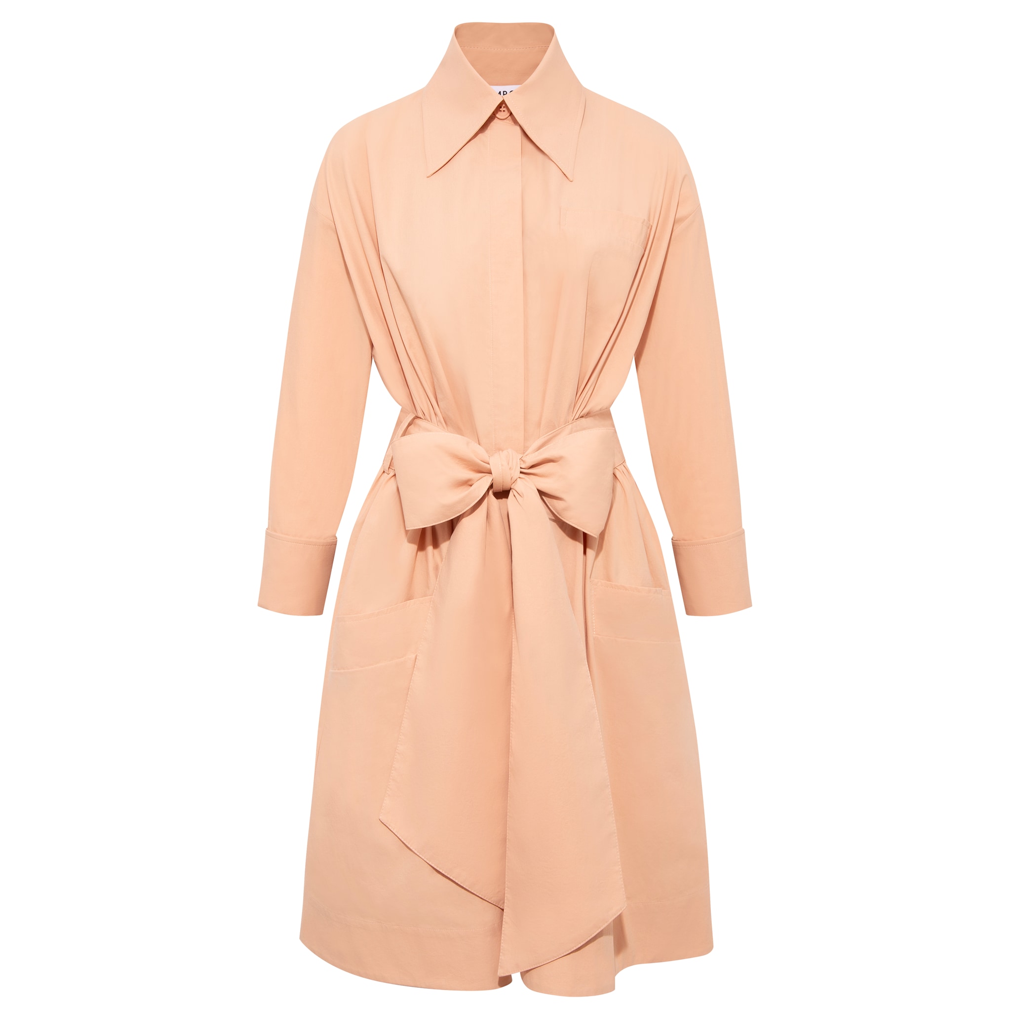 Women’s Neutrals Belted Gathered Cotton Shirt Dress In Peach Large Femponiq